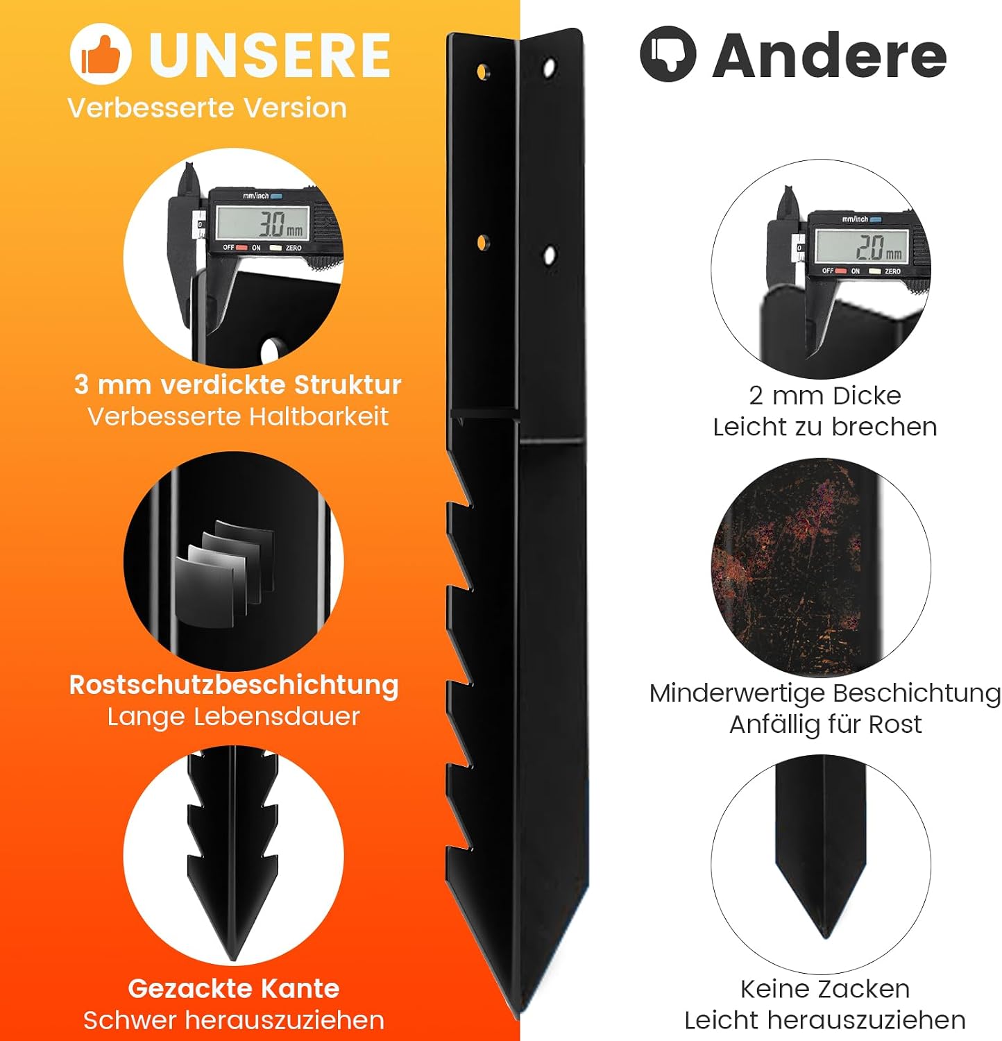 Thumbnail 3 de SCHINTILLO Einschlagbodenhülse 4er-Pack – Bodenanker und Winkelanker für Vierkantholzpfosten, improved Stahlstärke 3 mm