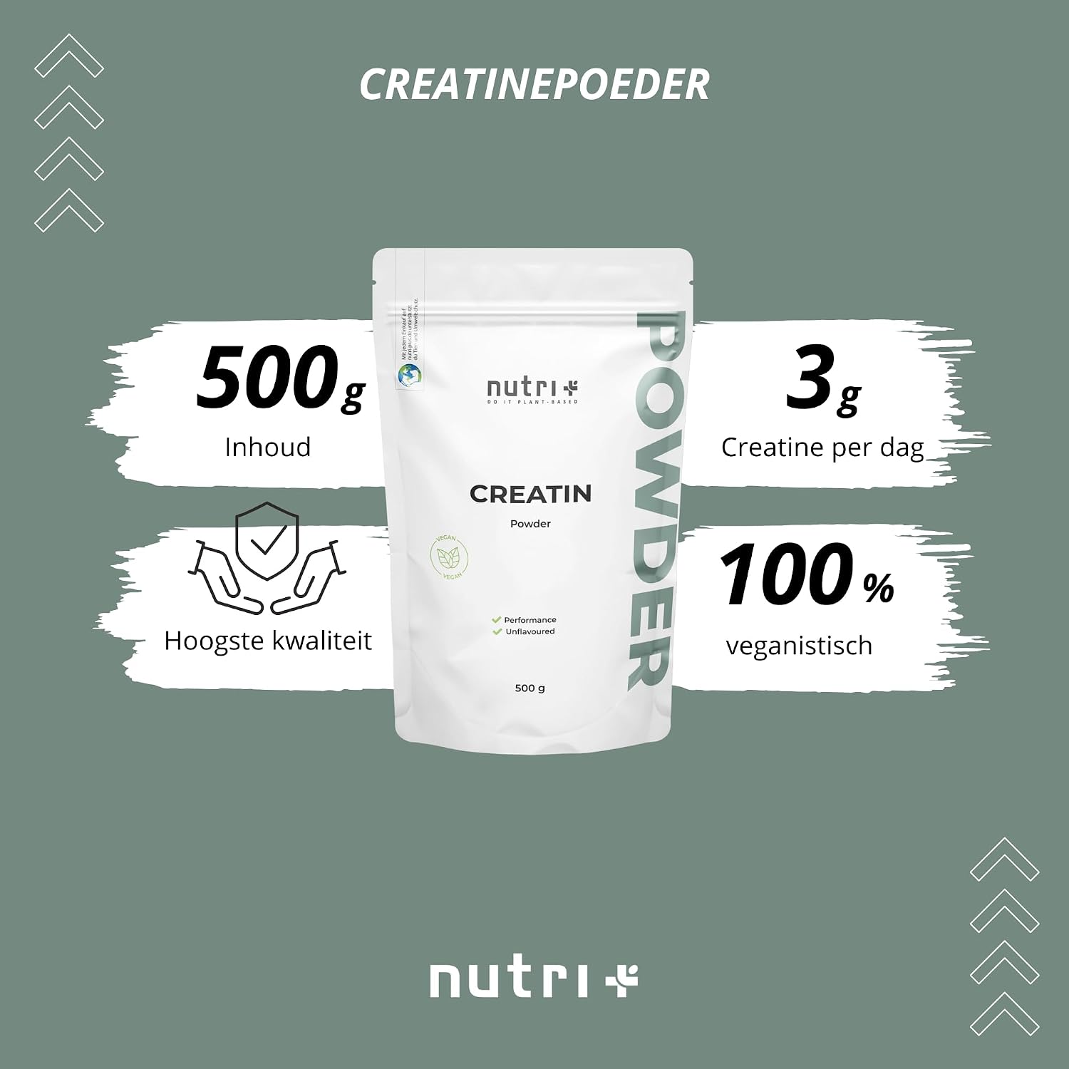 Detalle de Nutri + Creatine Monohydraat 500 g, neutraal poeder met Mono Mesh 200