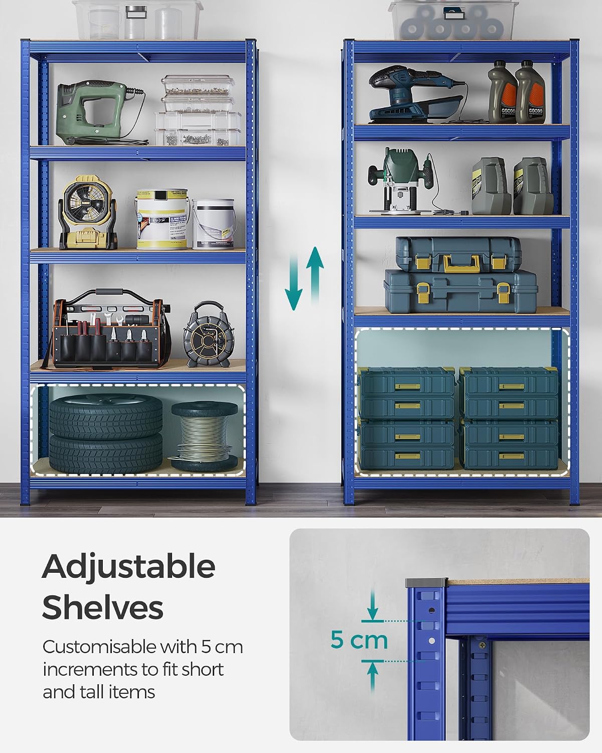 Detalle de SONGMICS GLR050Q01V1 5-Tier Shelving Unit, 600 kg Capacity, Adjustable Shelves
