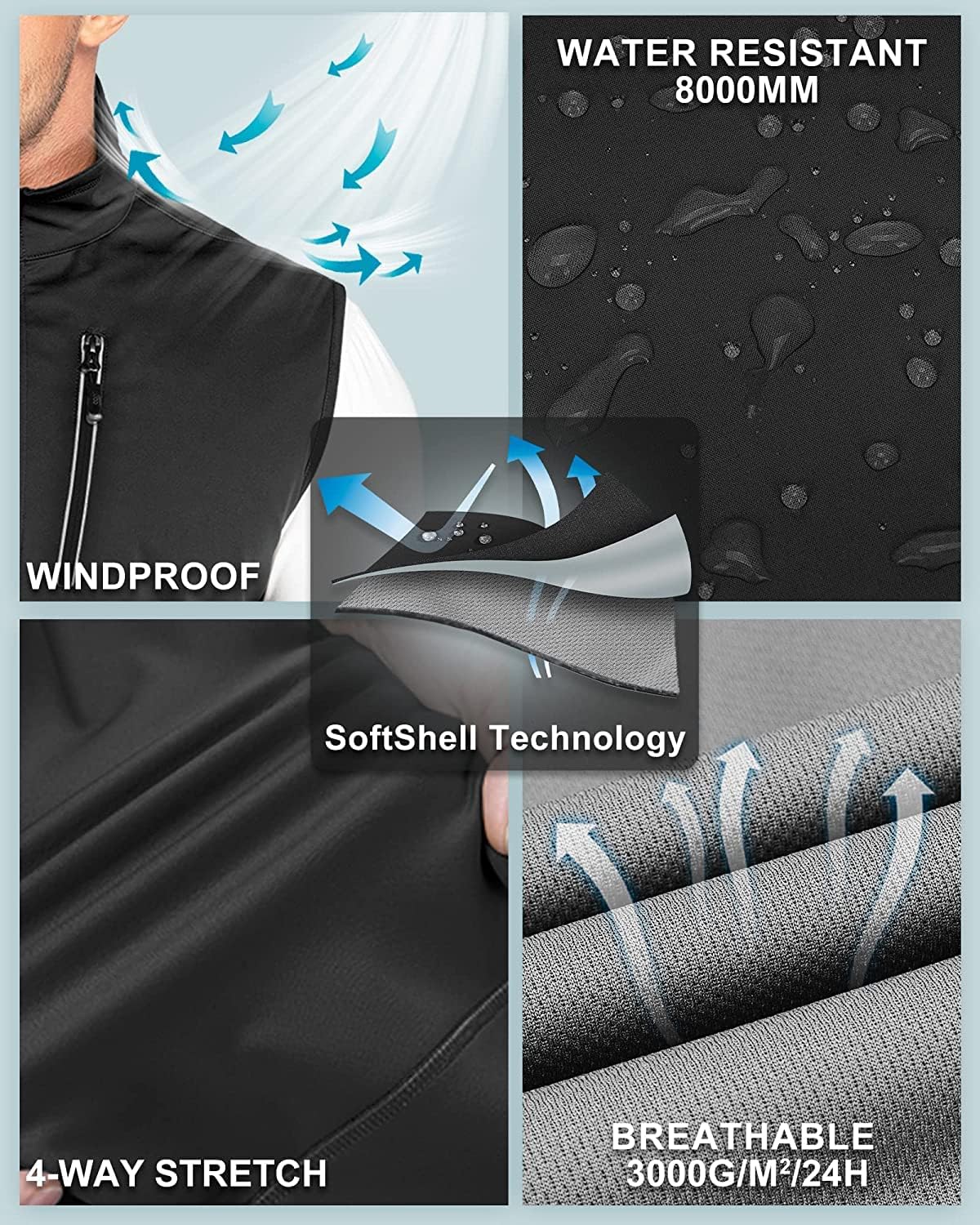 Detalle de 33,000ft Leichte Softshell Weste für Herren – Wasserdicht, winddicht, atmungsaktiv