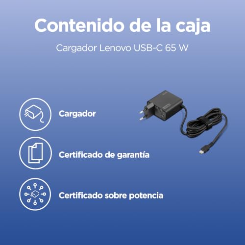 Detalle de Lenovo Adaptador de Pared USB-C de 65 W con Carga Rápida y Cable de 1,7 m