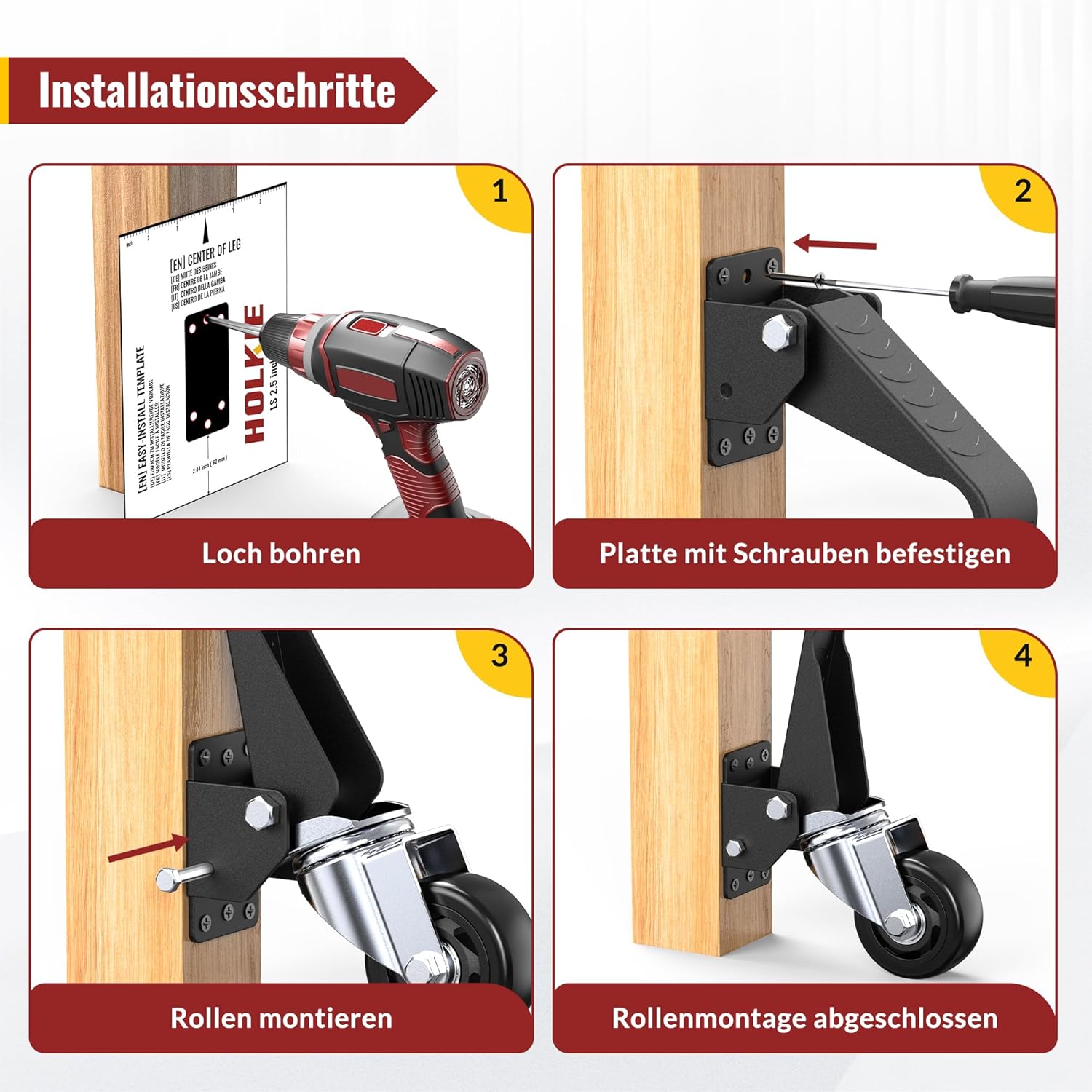 Thumbnail 3 de HOLKIE Schwerlastrollen für Werkbänke (75 mm) mit Hebe-/Senkfunktion, 360° drehbar – bis 500 kg