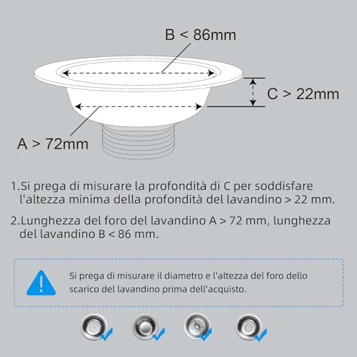 Detalle de Hibbent Setaccio e Tappo Combo per Lavello da Cucina 3-in-1 in Acciaio Inox – Anti-Intasamento