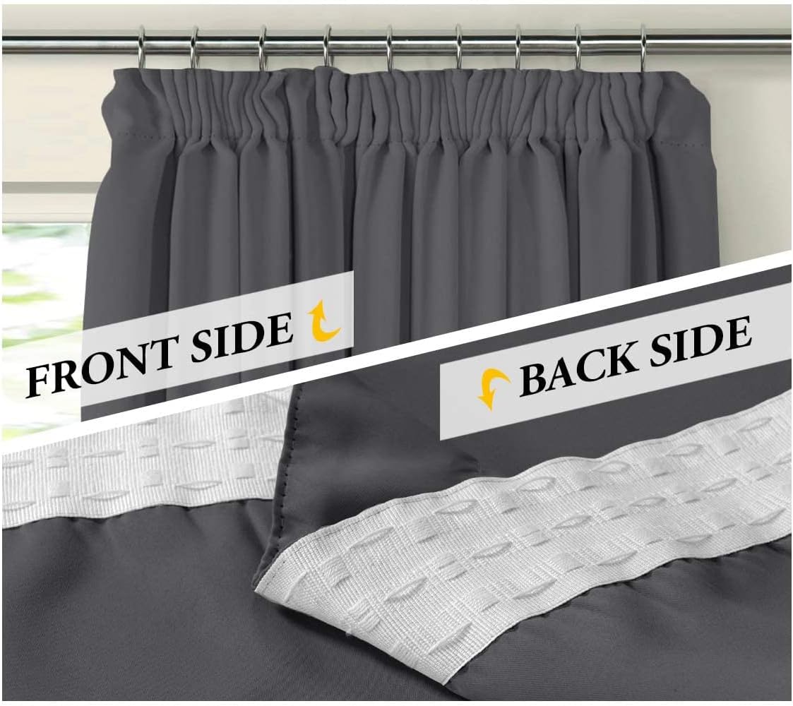 Detalle de BellaHills Super Soft Thermal Insulated Pencil Pleat Blackout Curtains (2 Panels) with Tie Backs, Charcoal Grey