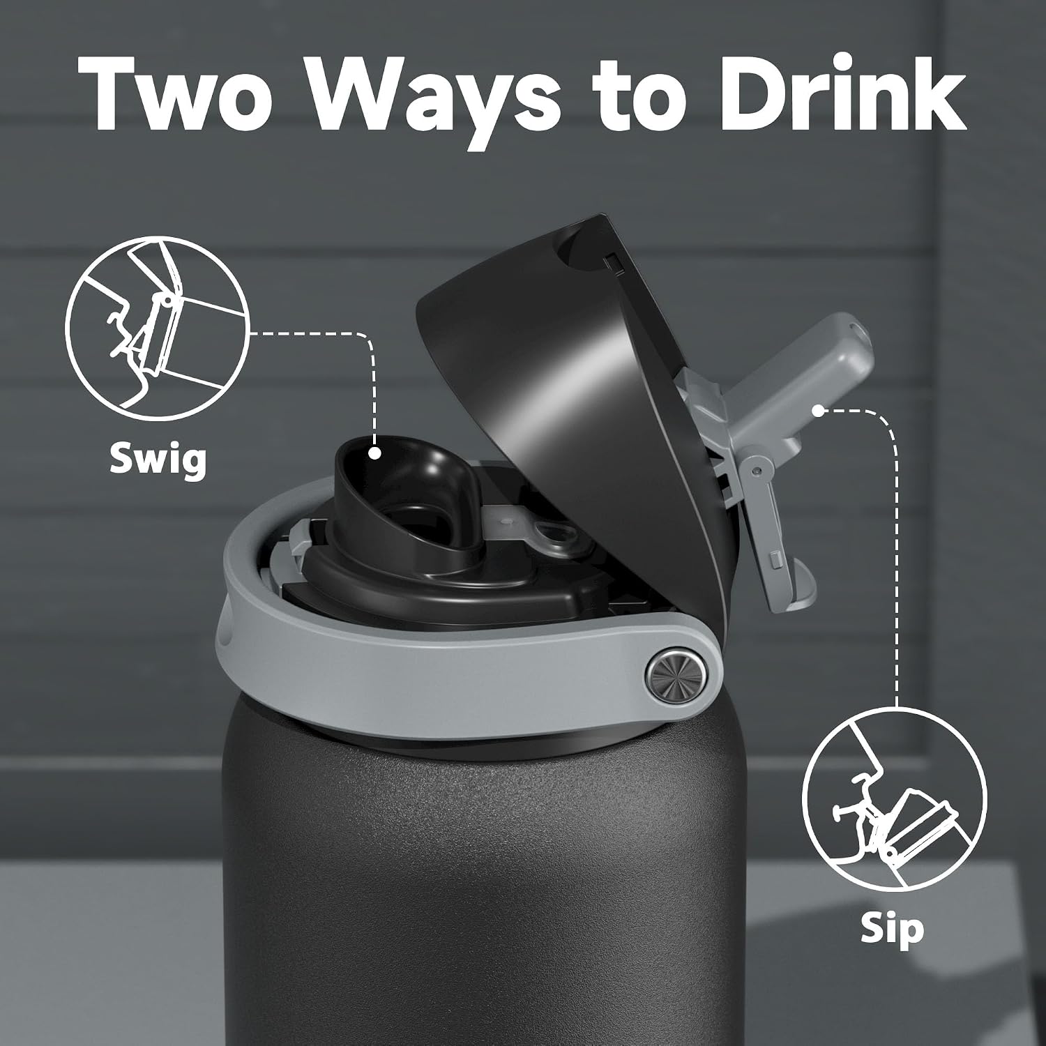 Detalle de Meoky 40 oz Insulated Stainless Steel Water Bottle with 2-in-1 Lid (Leak-Proof, 24-Hour Cold)