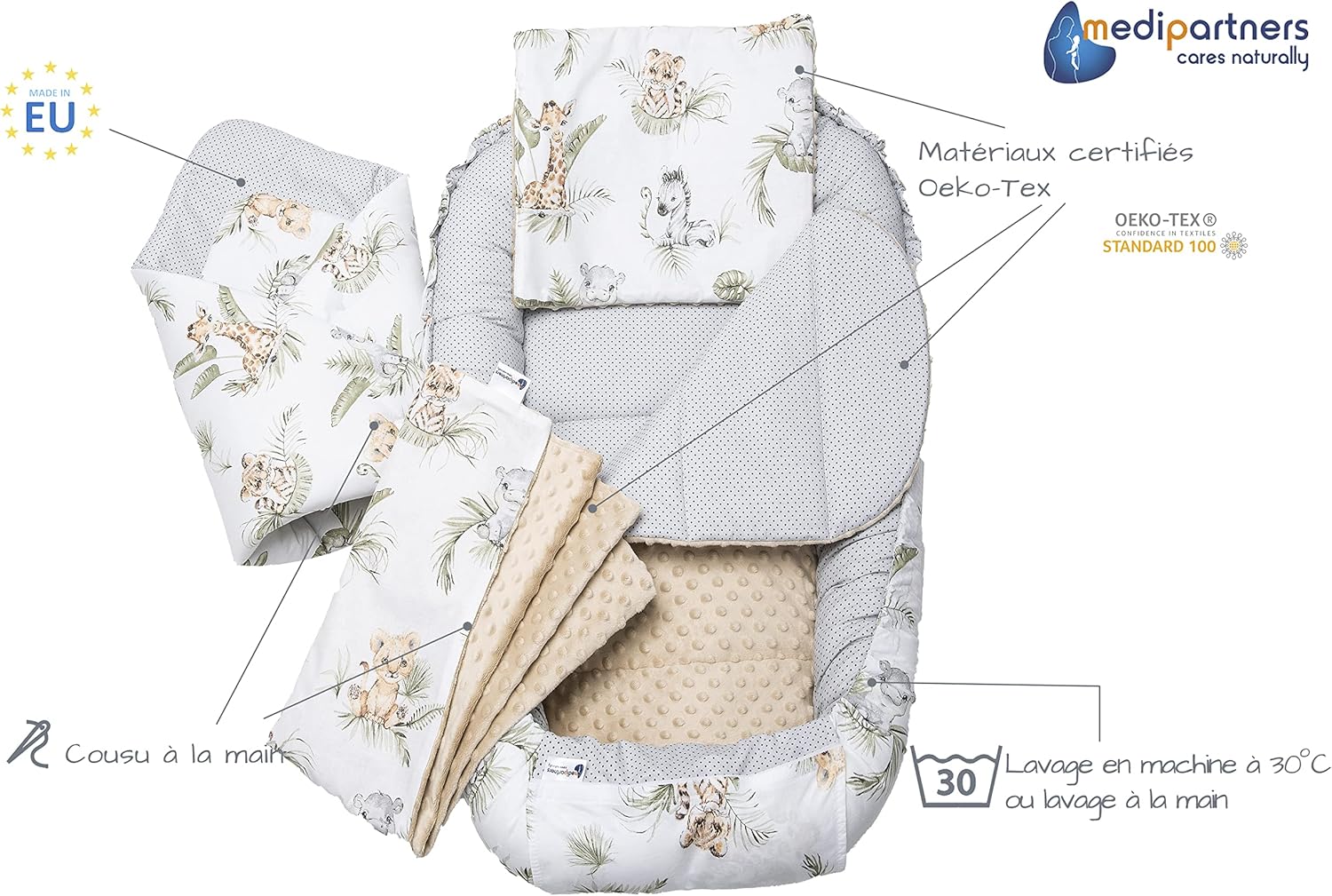 Thumbnail 2 de Medi Partners Nido Bebe Recién Nacido 🚼 Juego 5 Piezas Beige