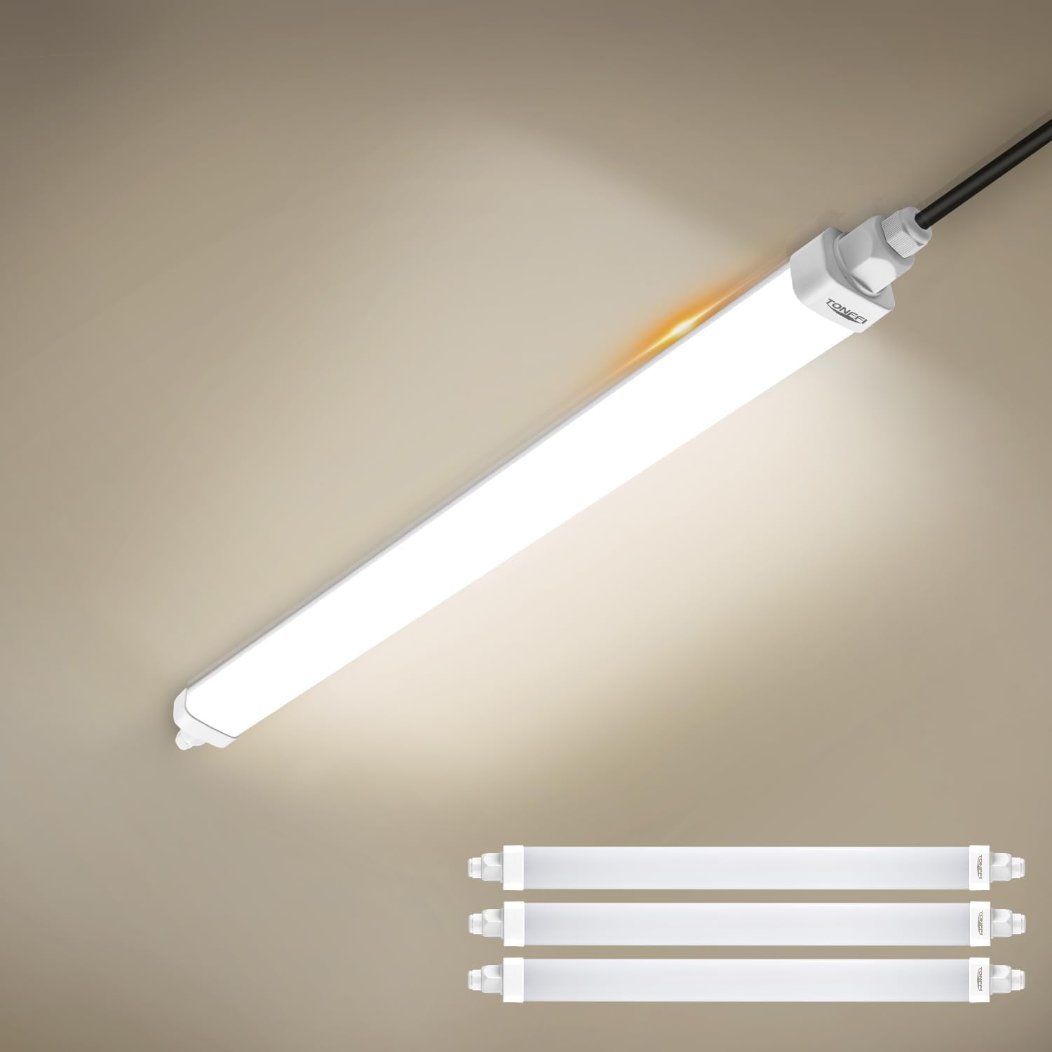 Detalle de TONFFI LED-Feuchtraumleuchte 60 cm (3er-Set), verknüpfbar, 4000K, IP65, 18 W