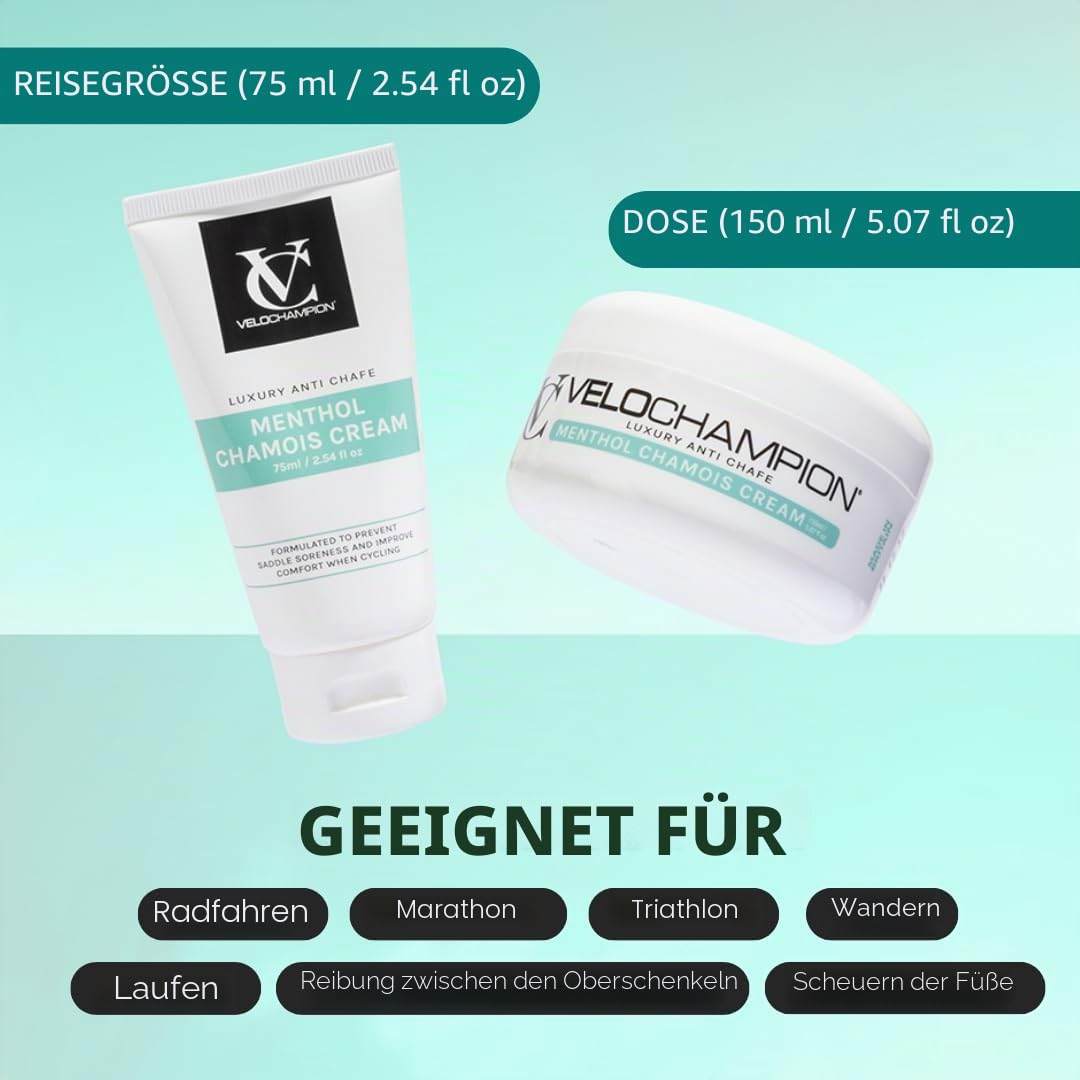 Thumbnail 5 de VeloChampion Luxus-Chamois Creme – vegane Anti-Scheuer-Creme für Radfahrer, Läufer und Sportler (150 ml oder 75 ml)