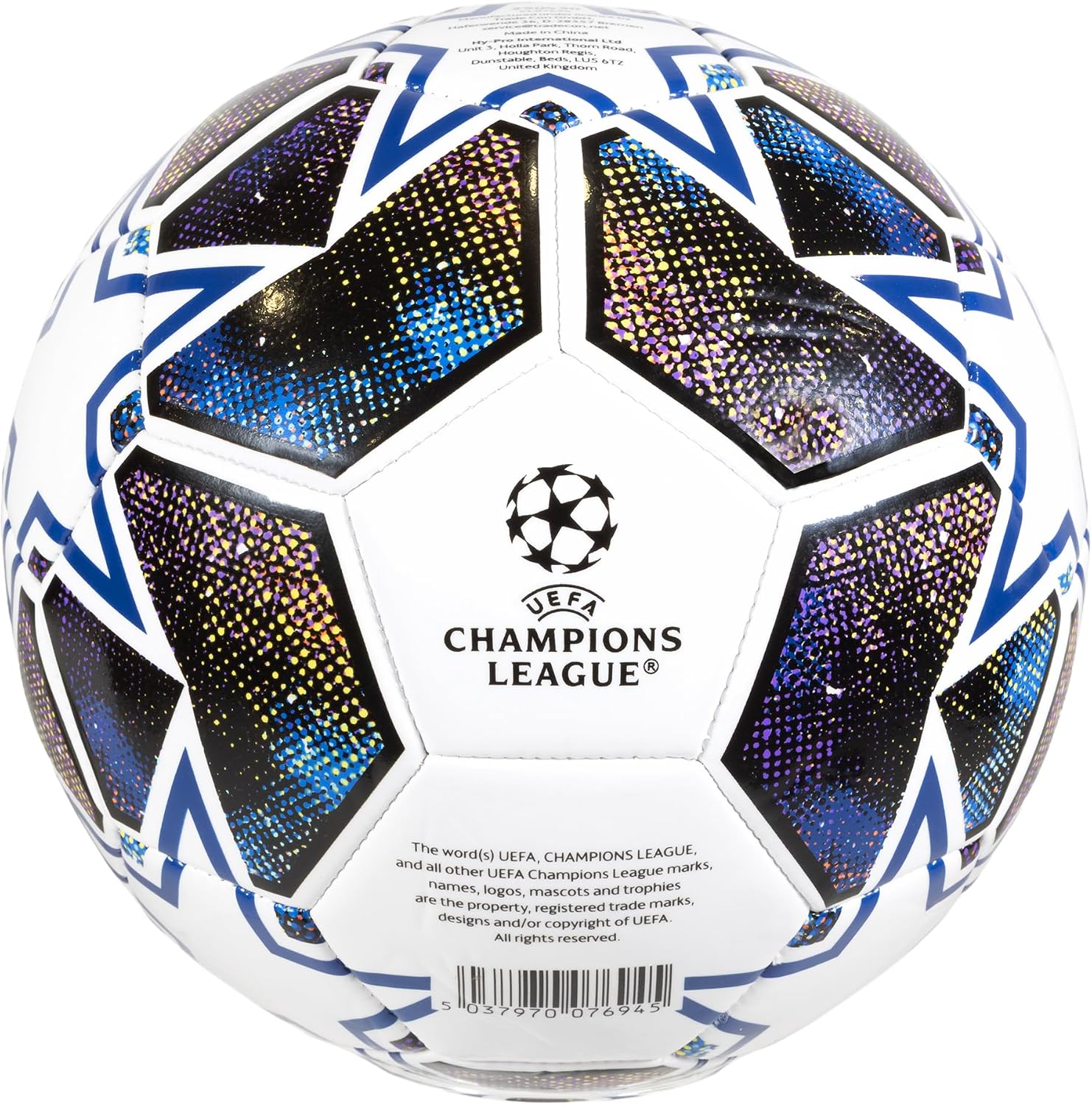 Detalle 2 de Hy-Pro UEFA Champions League Football, Size 5, Star Design, White/Blue/Green