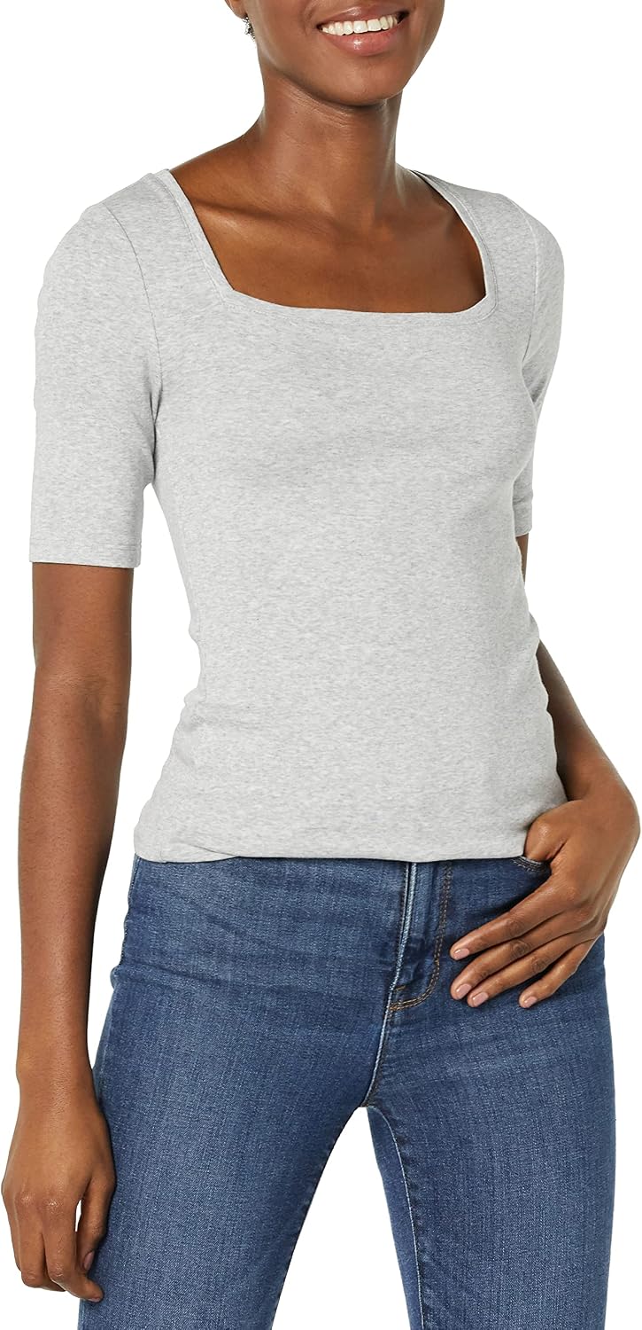 Thumbnail 6 de Amazon Essentials Femme T-Shirt Ajusté à Manches Mi-Longues et Col Carré