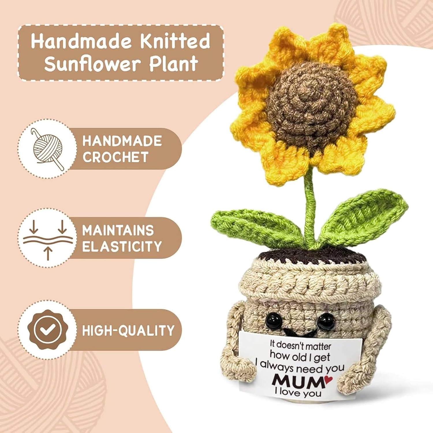 Thumbnail 4 de Handmade crochet sunflower gift for mum 4.75 in