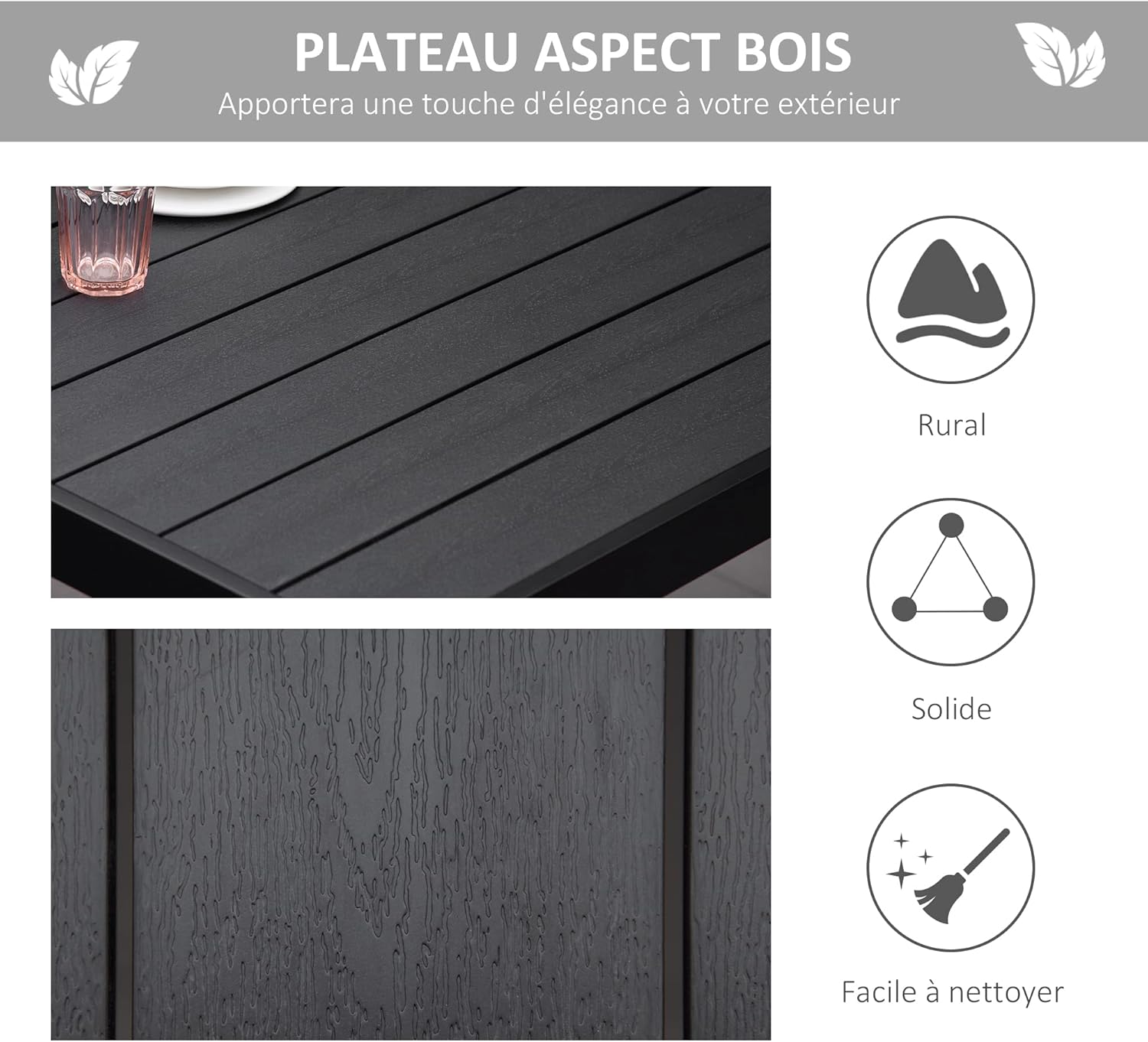 Thumbnail 3 de Outsunny table à manger de jardin pour 8 personnes en aluminium (190 x 90 x 74 cm), noir