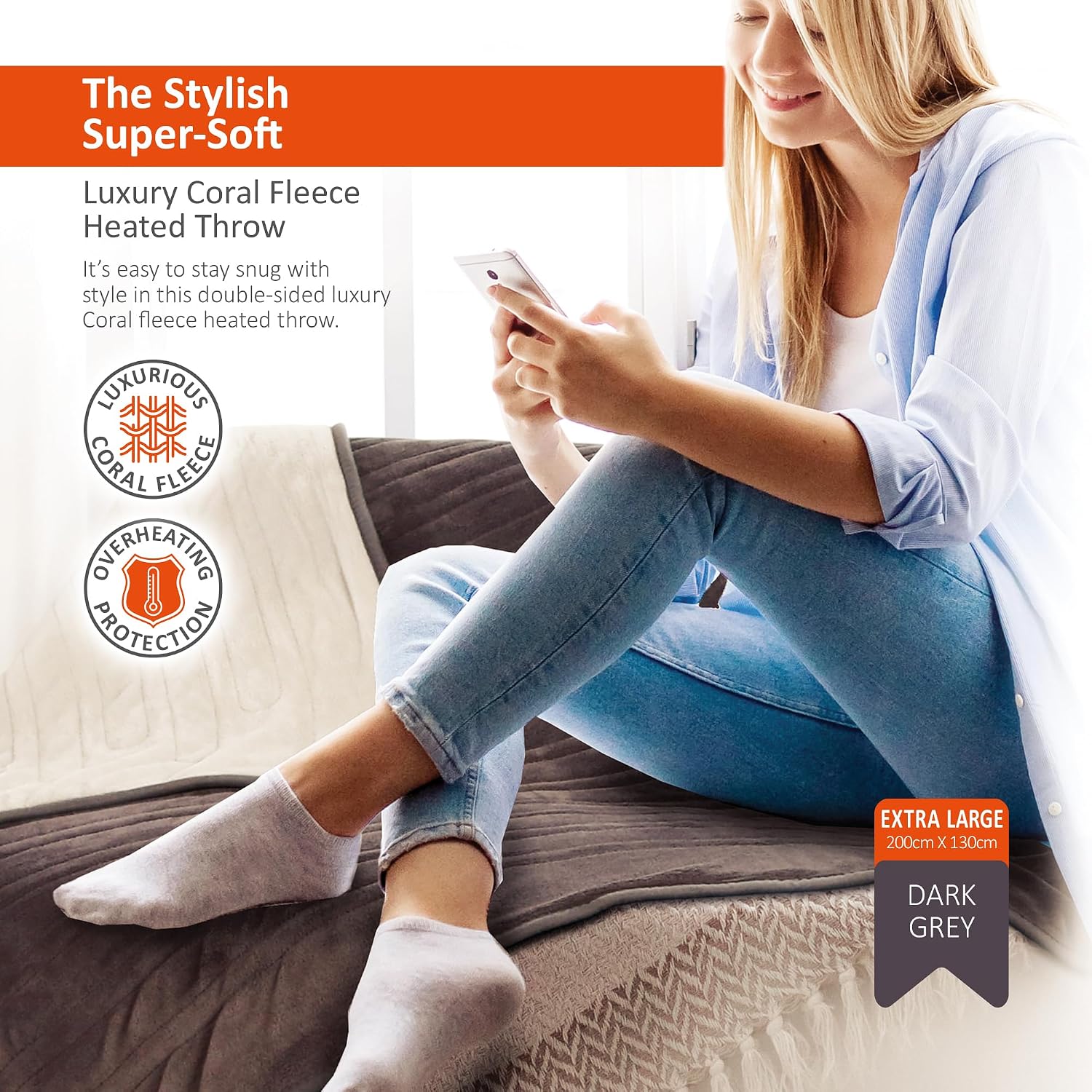 Detalle de Warmer Electric Heated Throw Blanket – Extra Large 200 x 130cm with Digital Controller
