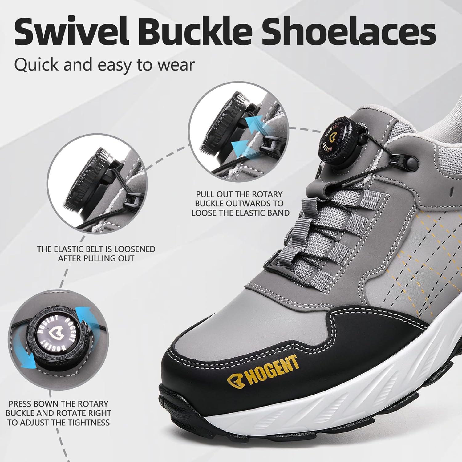 Detalle 2 de Stillithou Safety Trainers steel toe cap work shoes with swivel buckle laces