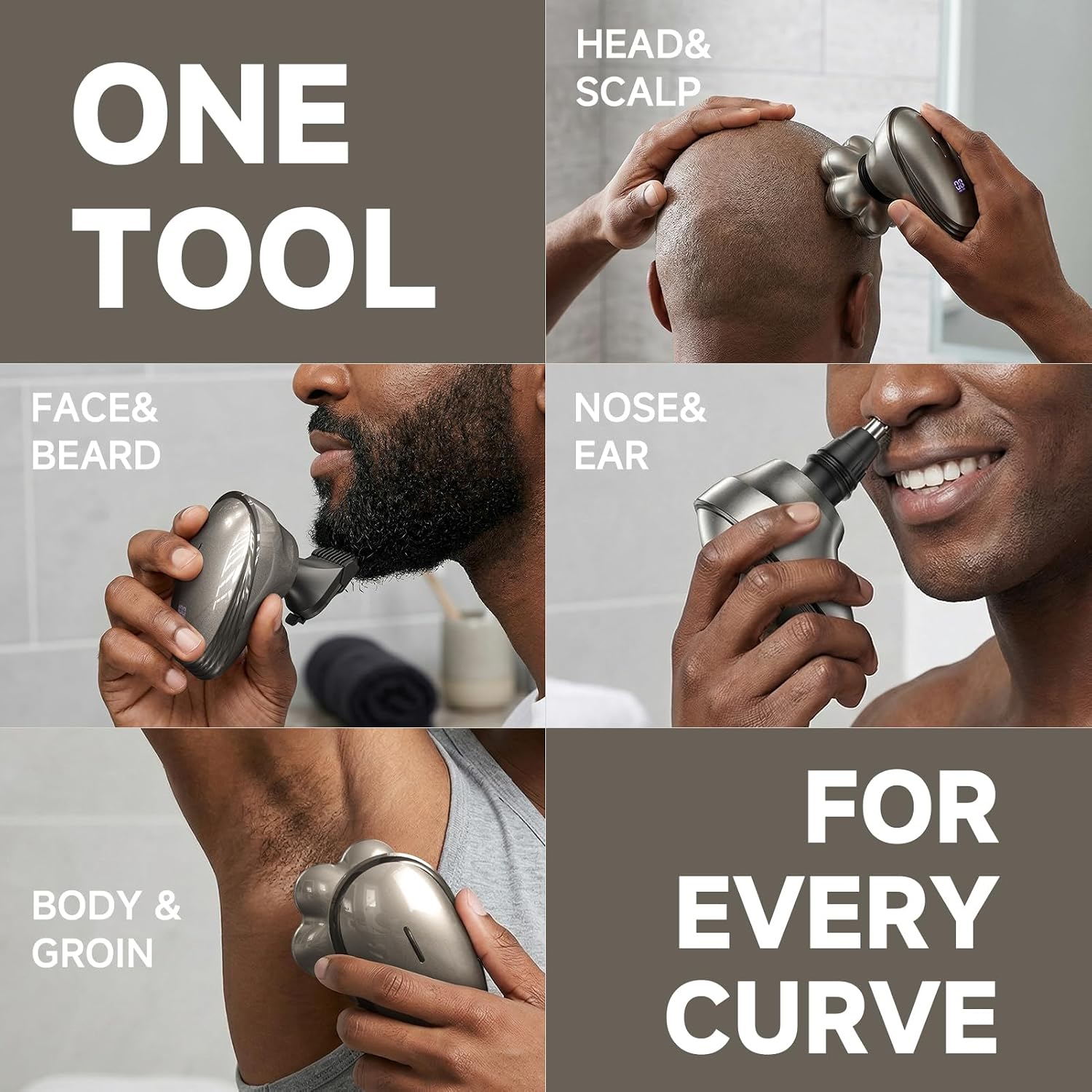Thumbnail 5 de Electric Head Shaver for Men: 7D Flexible Rotary Shaver with IPX7 Waterproof 5‑in‑1 Grooming Kit