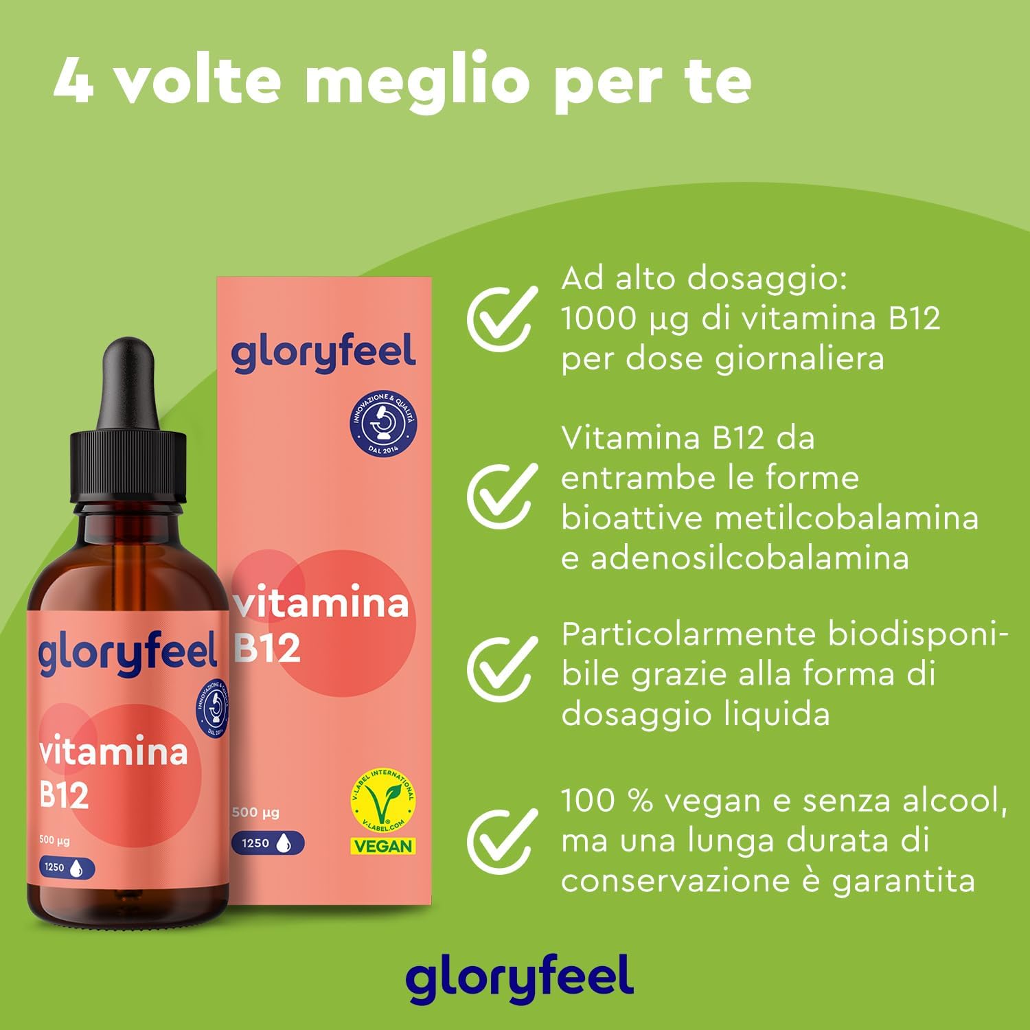 Detalle de Vitamina B12 Gocce 1000 µg al giorno – due forme bioattive (Metilcobalamina e Adenosilcobalamina), vegan