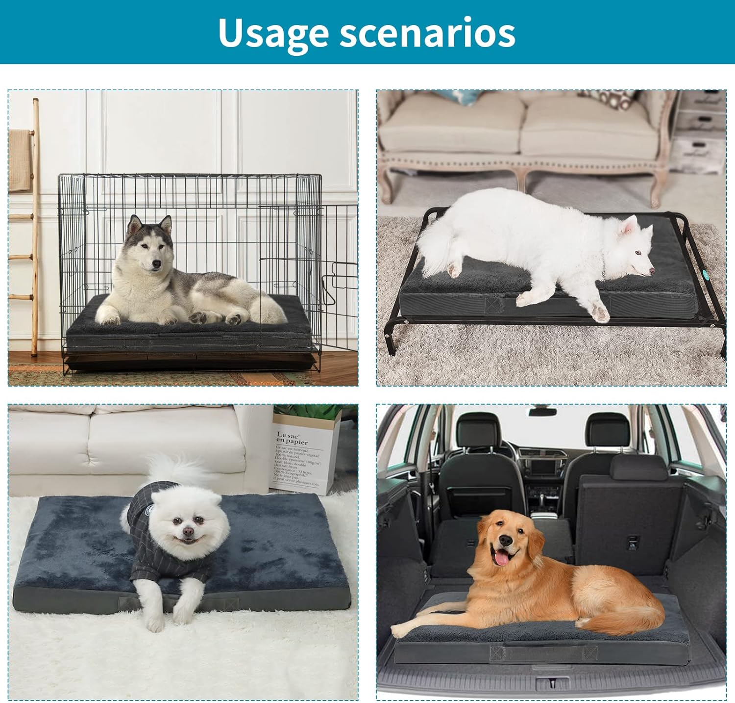 Detalle 2 de Nepfaivy Dog Bed – Large 90×60×7.5cm, Washable Waterproof Orthopedic Mattress with Removable Plush Covers, Dark Grey