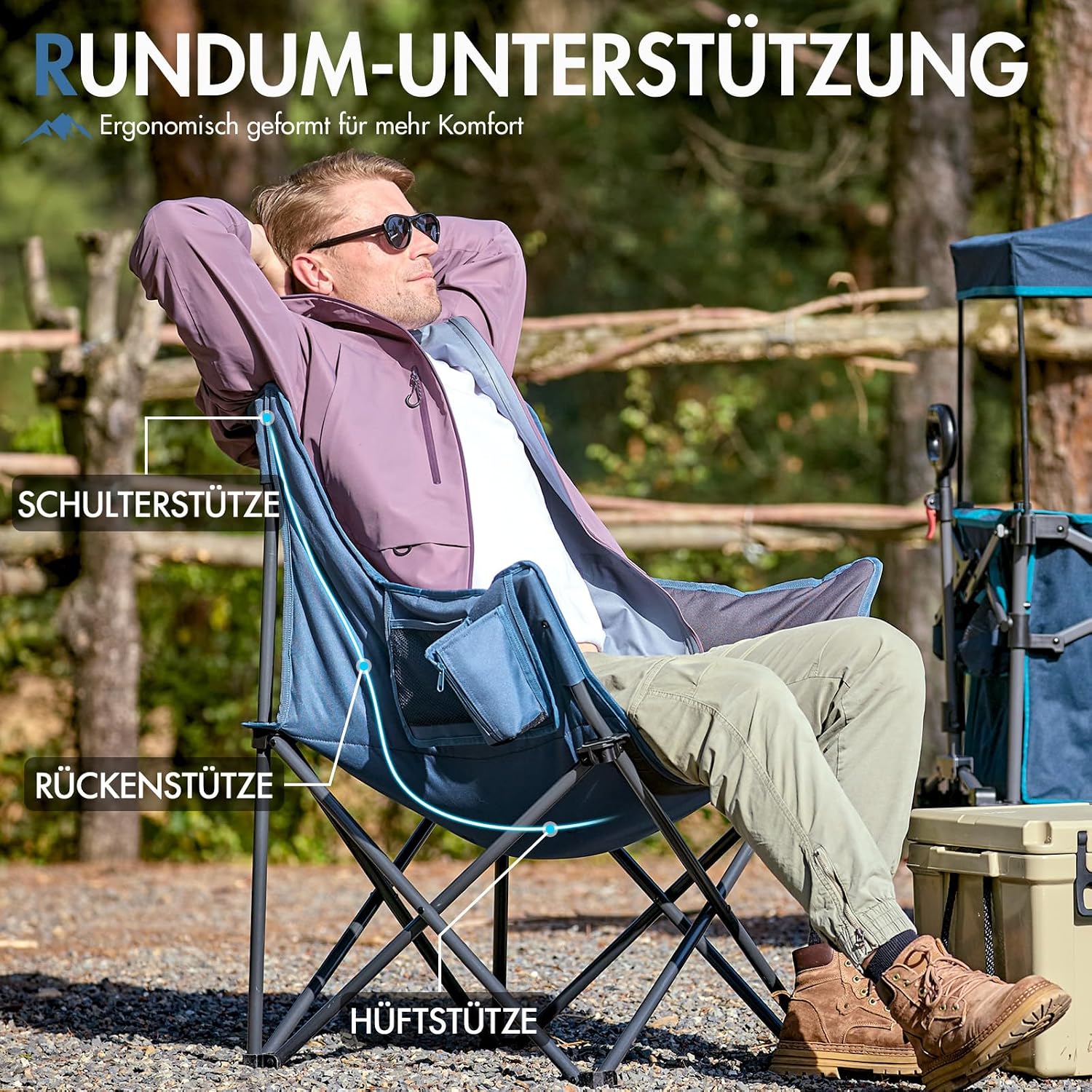Thumbnail 3 de Portal Campingstuhl Faltbar Klappstuhl Camping Klappbar – XXL mit Armlehnen, 150 kg belastbar