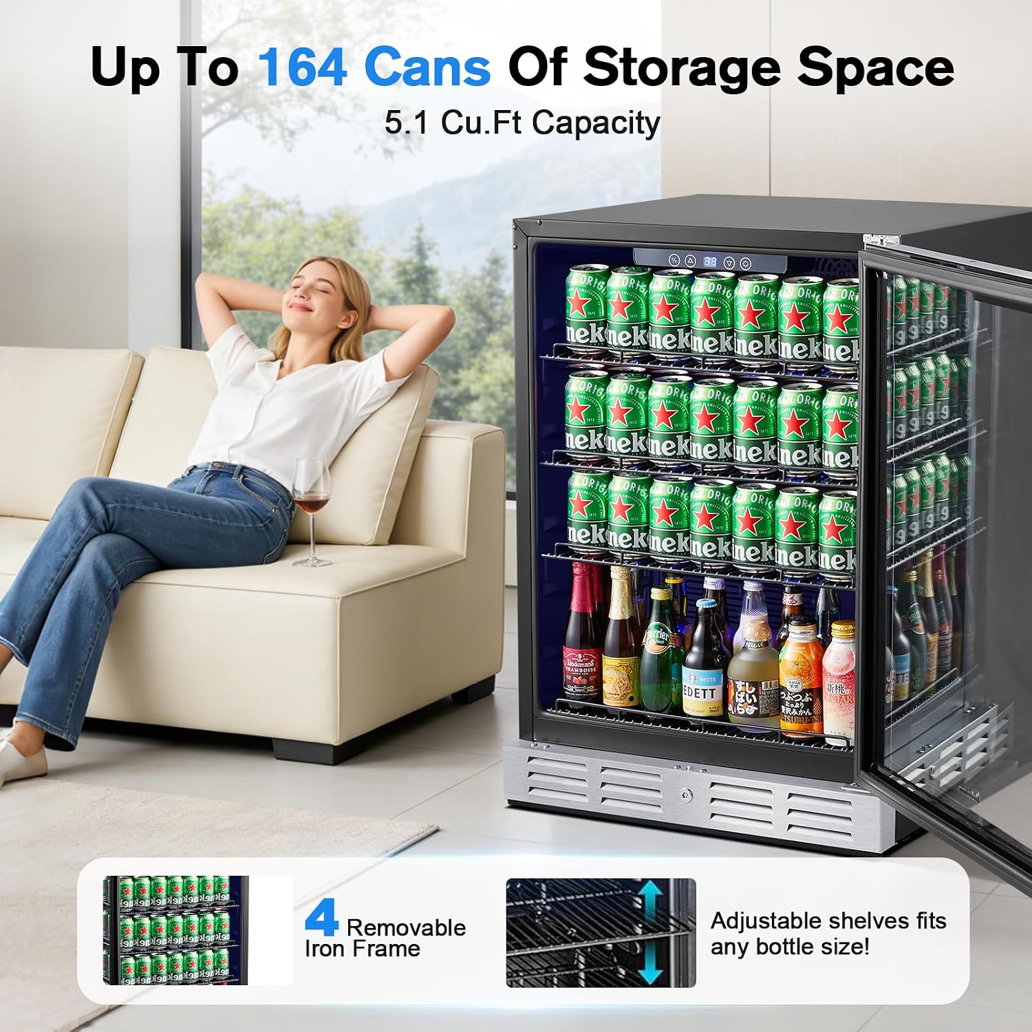 Detalle de Kalamera KRC-24SZB-A1 24-Inch Beverage Refrigerator, 164 Cans, Glass Door