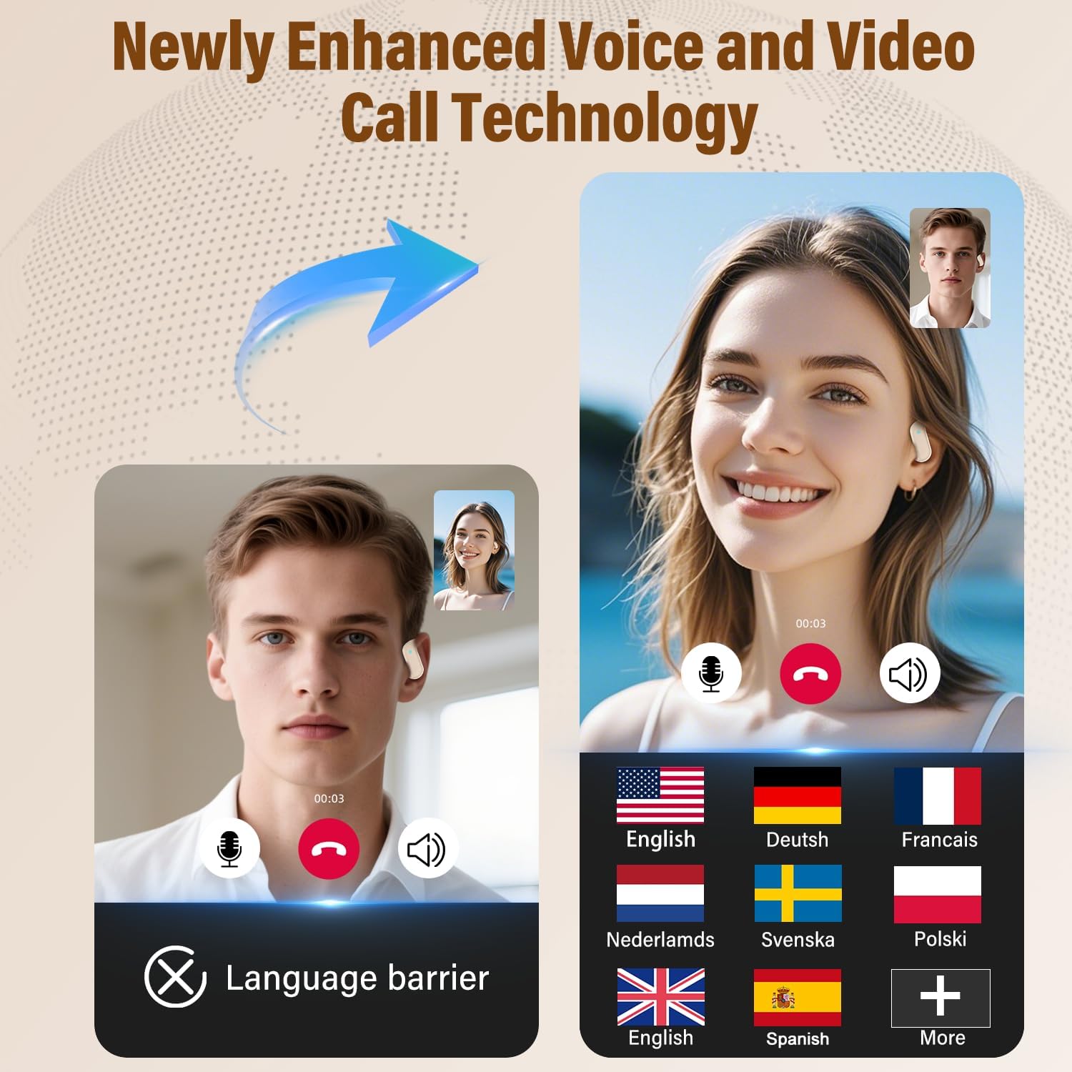 Thumbnail 4 de AI Écouteur Traducteur Instantané 3 en 1 — Bluetooth 5.4, 165 langues, 42h, ENC, Open Ear