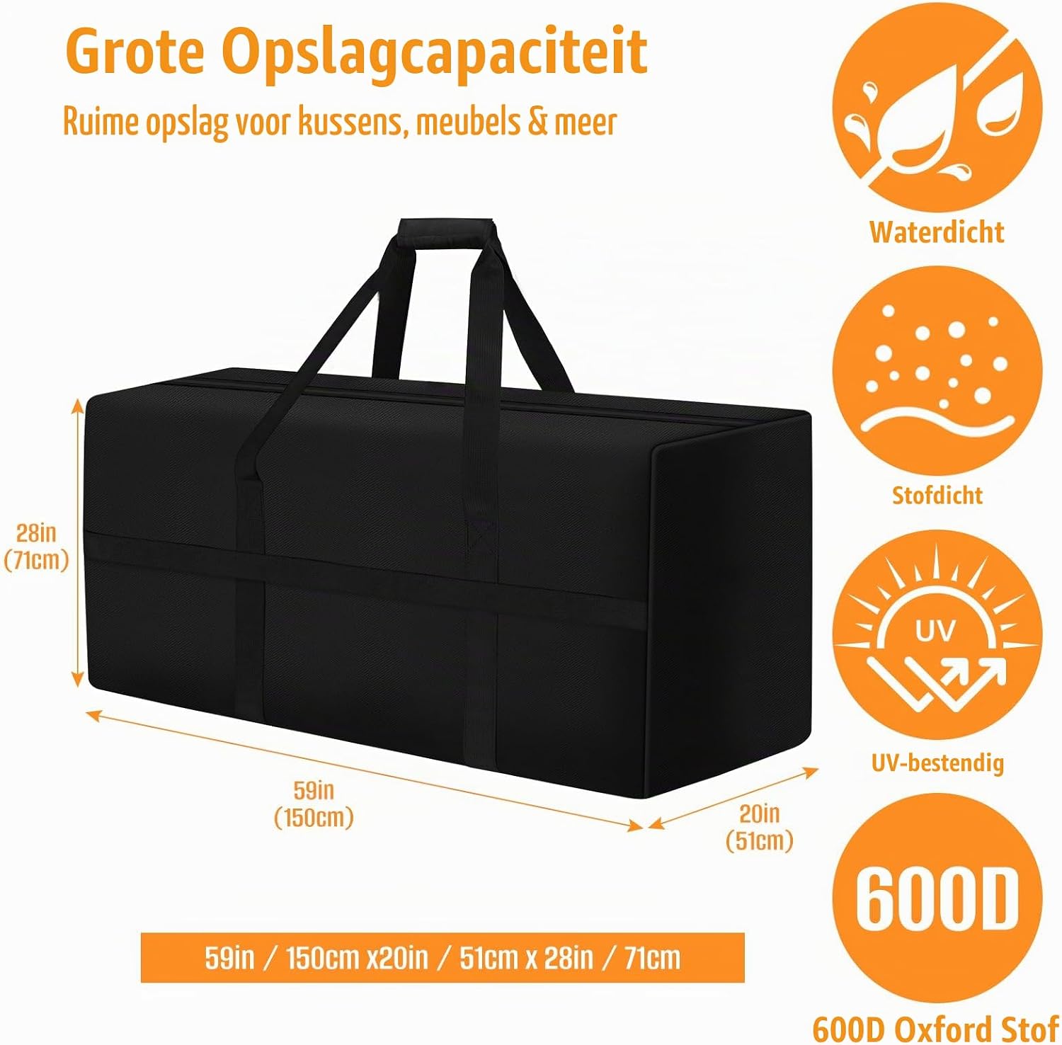 Detalle de SETOXYX SEX00511_150x51x71 opbergtas voor tuinkussens, 600D Oxford-stof