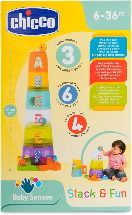 Detalle de Chicco Super Torre Apilable 🎲: Puzzle Vertical para Bebés y Niños