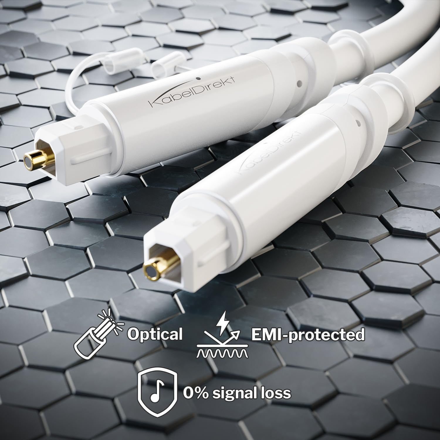 Thumbnail 1 de KabelDirekt TOSLINK-Kabel Weiß (5 m) mit Schutzkappe – optisches Audiokabel für Soundbar, HiFi & Konsole
