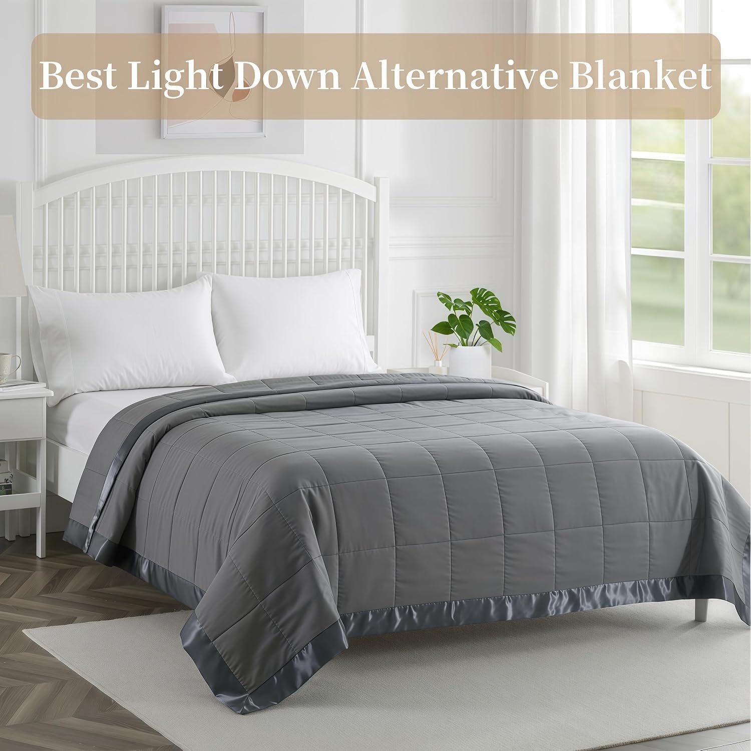 Thumbnail 6 de COMFLIVE Twin Down Alternative Blanket, Charcoal, Lightweight with Satin Trim