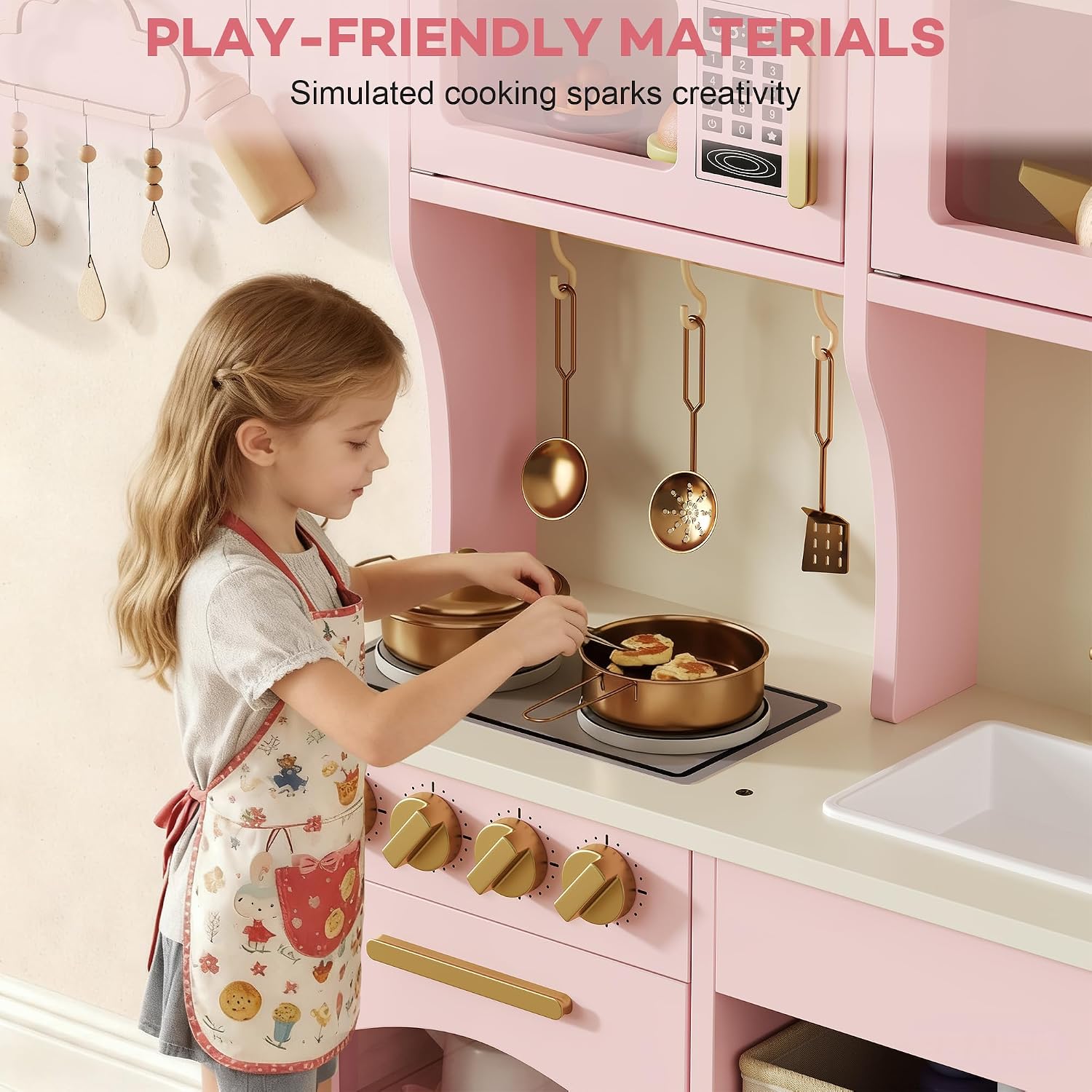 Detalle 1 de Knoworld Wooden Play Kitchen for Kids, Pink
