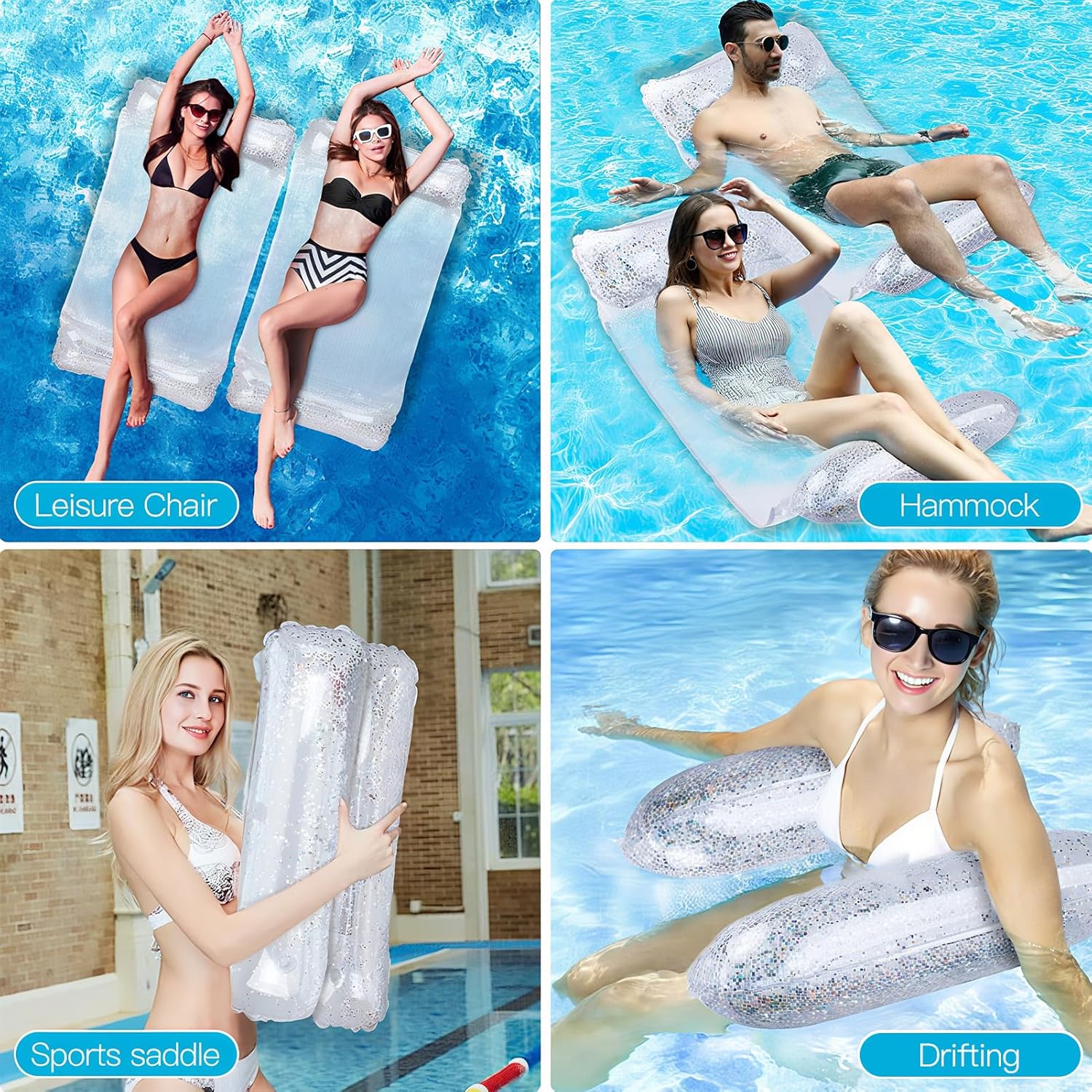 Detalle de CYFIE Amaca galleggiante con rete gonfiabile 4-in-1: relax e divertimento per piscina e spiaggia