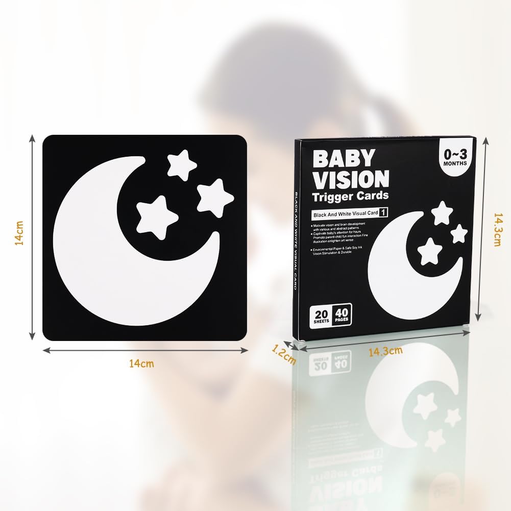 Detalle de Aolso Flash Cards Neonati in bianco e nero ad alto contrasto (20 pezzi) per stimolazione visiva 0-3 mesi