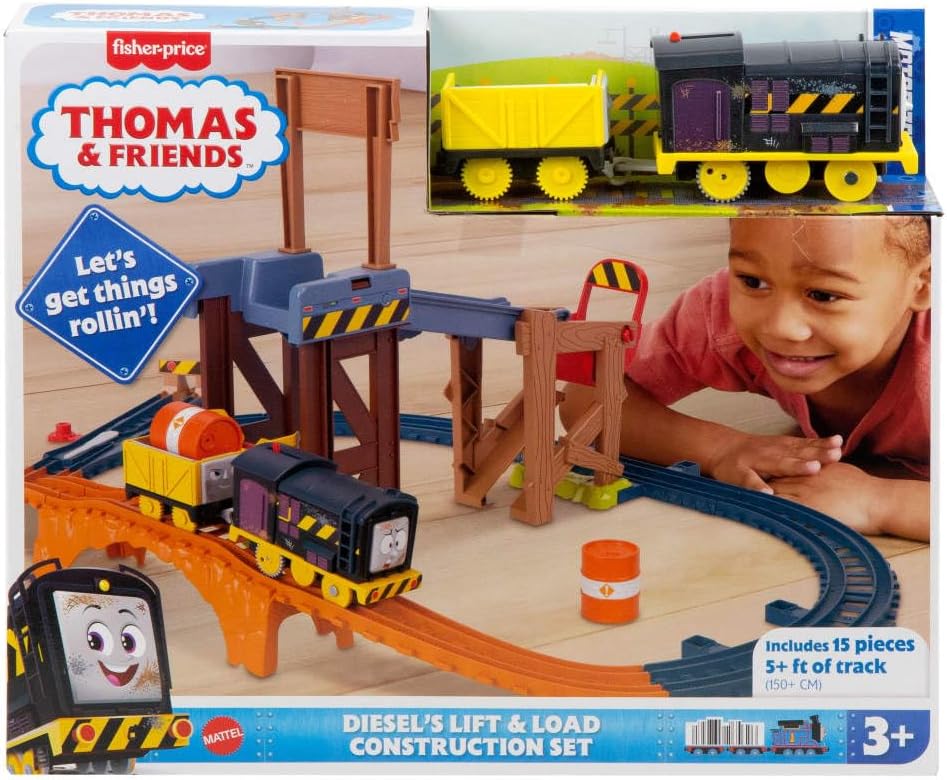 Detalle 2 de Thomas & Friends - Pista Cantiere di Diesel: set di trenino motorizzato con montacarichi e scivolo