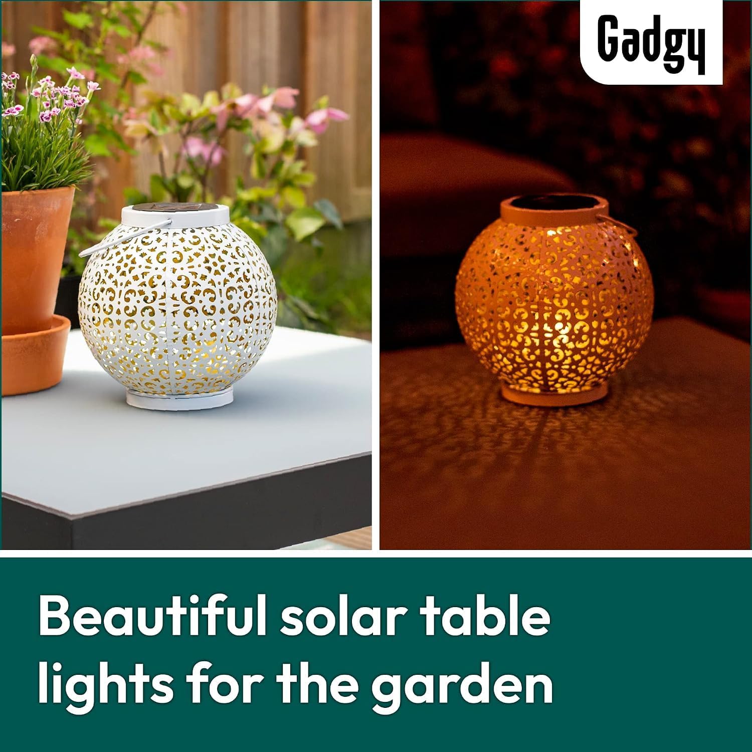 Detalle 1 de Gadgy GG0845 – marokańska lampa solarna LED z metalu, 20 × 20 × 17,5 cm