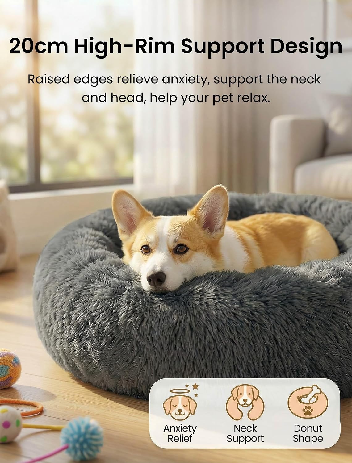 Detalle de Moistu Moistu XL Dog Bed Donut Washable – 80cm round calming cushion with non-slip base