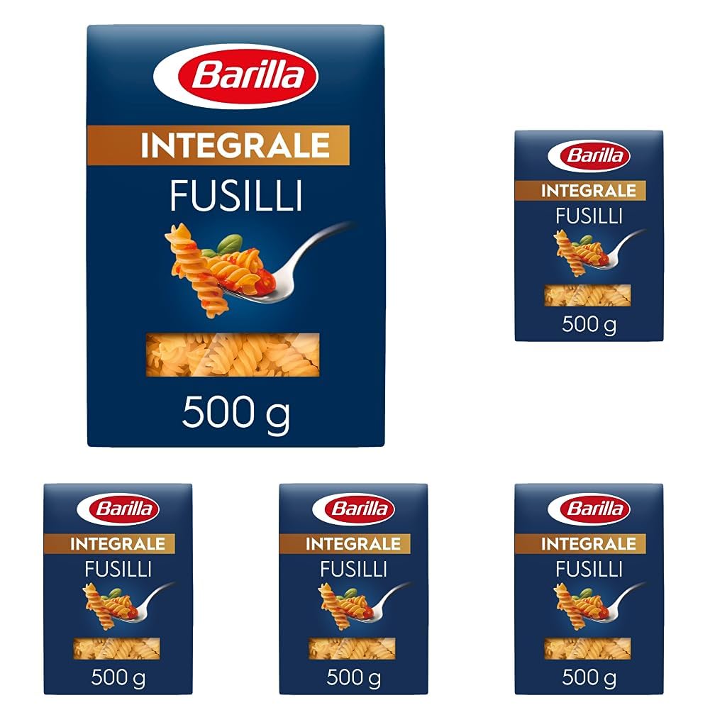 Detalle de Barilla Pasta Integrale Fusilli – Vollkorn-Hartweizengrieß-Pasta, 5 x 500 g