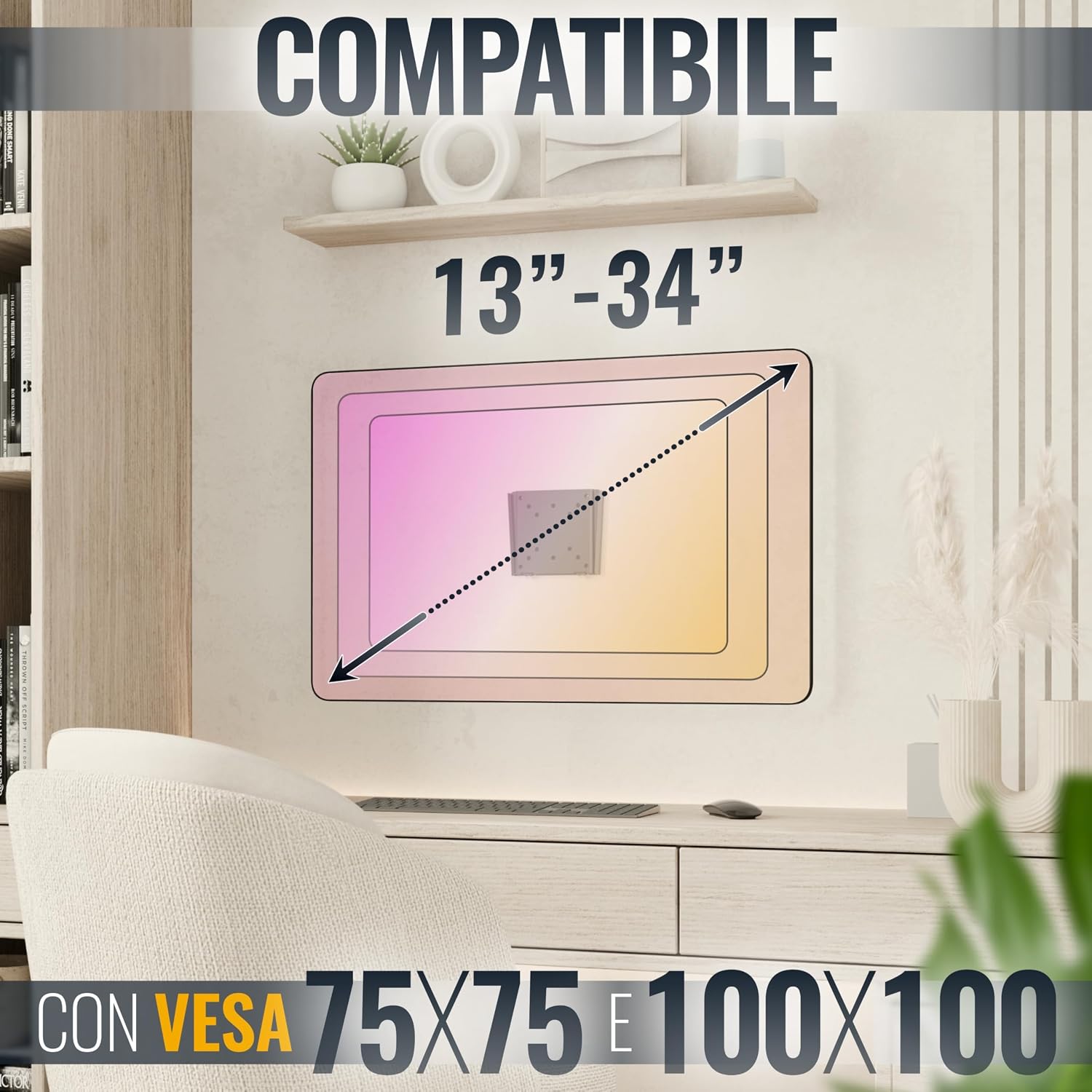 Detalle de RICOO Supporto monitor a parete F0311 Fisso Slim per TV/monitor 13–32" (VESA 50x50–100x100)