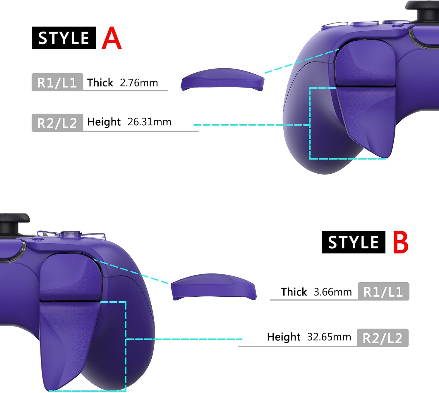 Detalle de playvital BLADE Shoulder Buttons Extension Triggers for PS5 (2 Pairs) – Galactic Purple