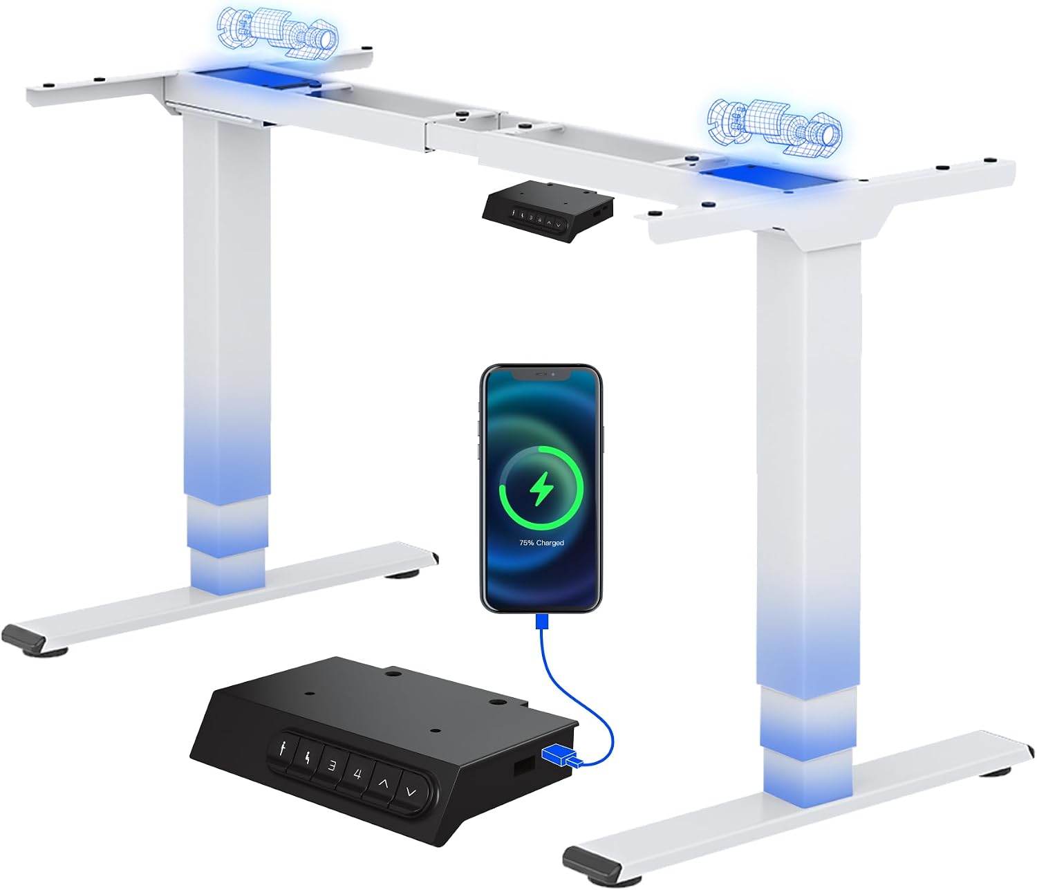 Detalle de FLEXISPOT EC4 Plus Escritorio Elevable Eléctrico 🖥️ 120kg, Blanco