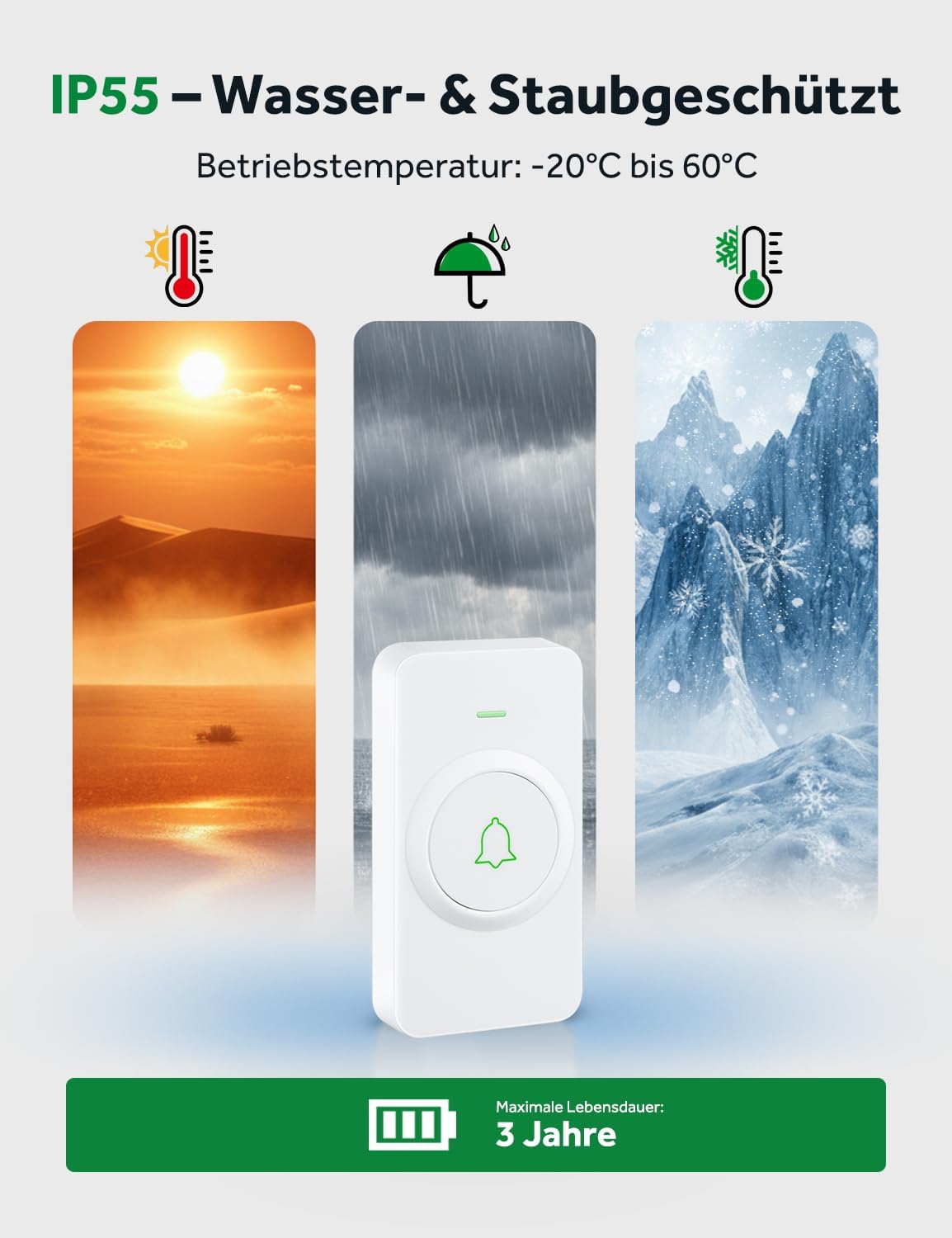 Thumbnail 1 de AVANTEK Kabellose Türklingel WA-11 (batteriebetrieben, IP55, 52 Melodien, 300 m)