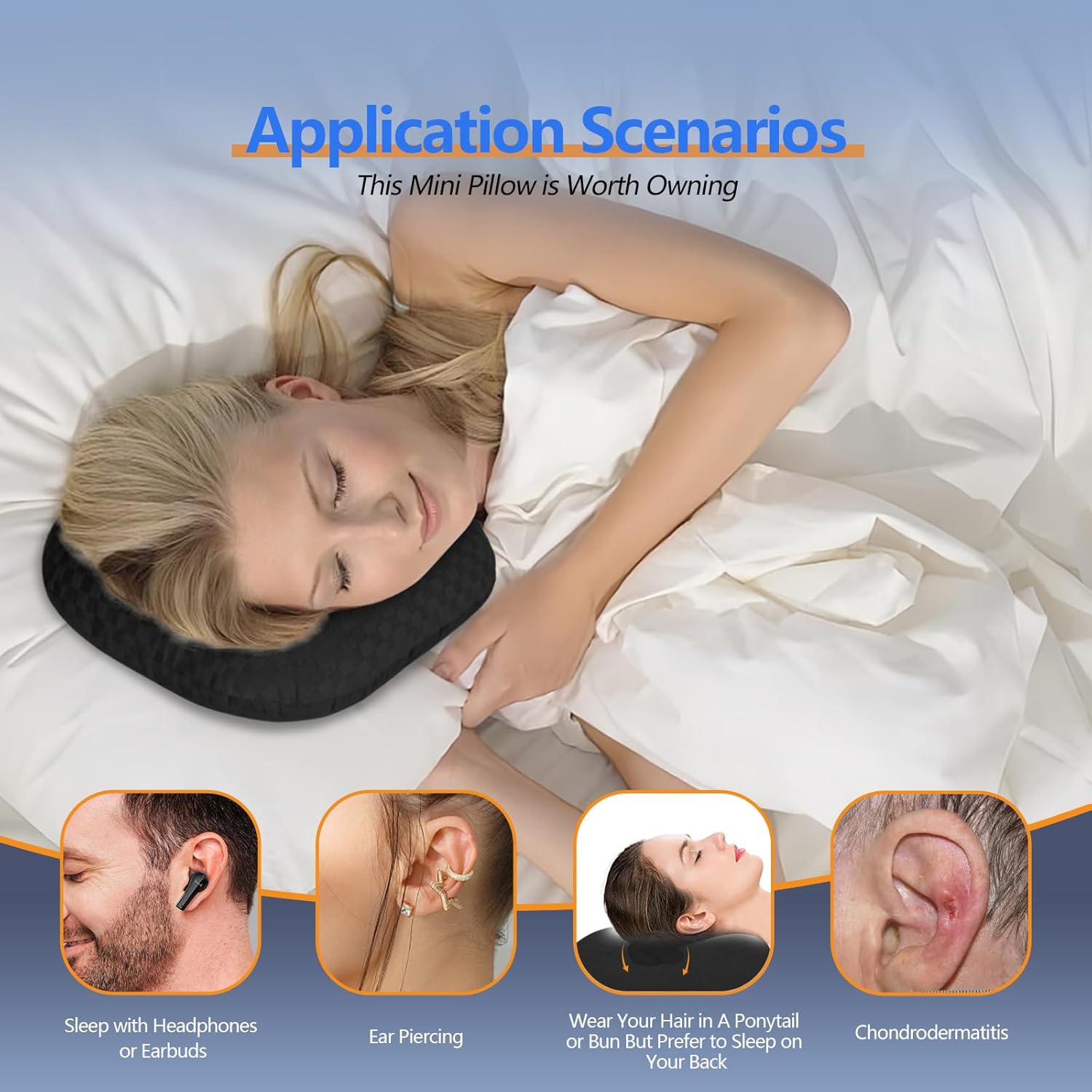 Detalle 2 de Babyezz Ear Piercing Pillow for Side Sleepers (Black) – 9.8in Hollow Ear Hole Pillow