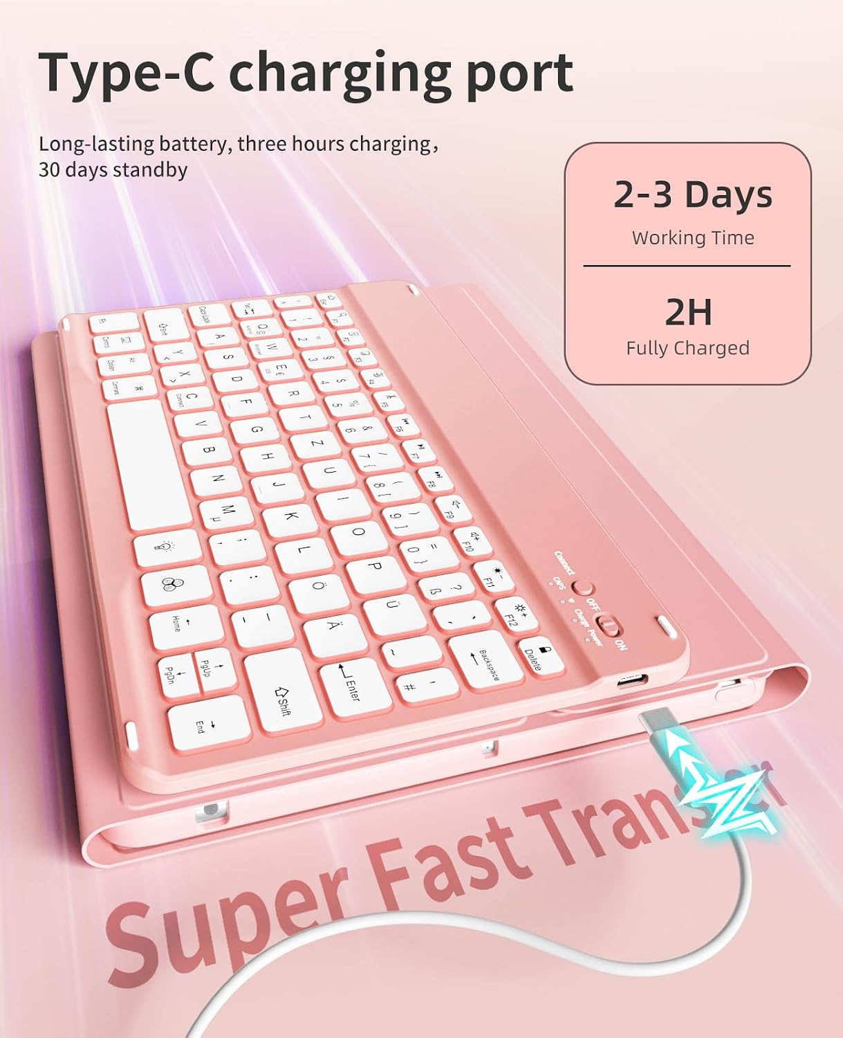 Detalle 2 de JKSML Tastatur Hülle iPad 10,2 Zoll rosa
