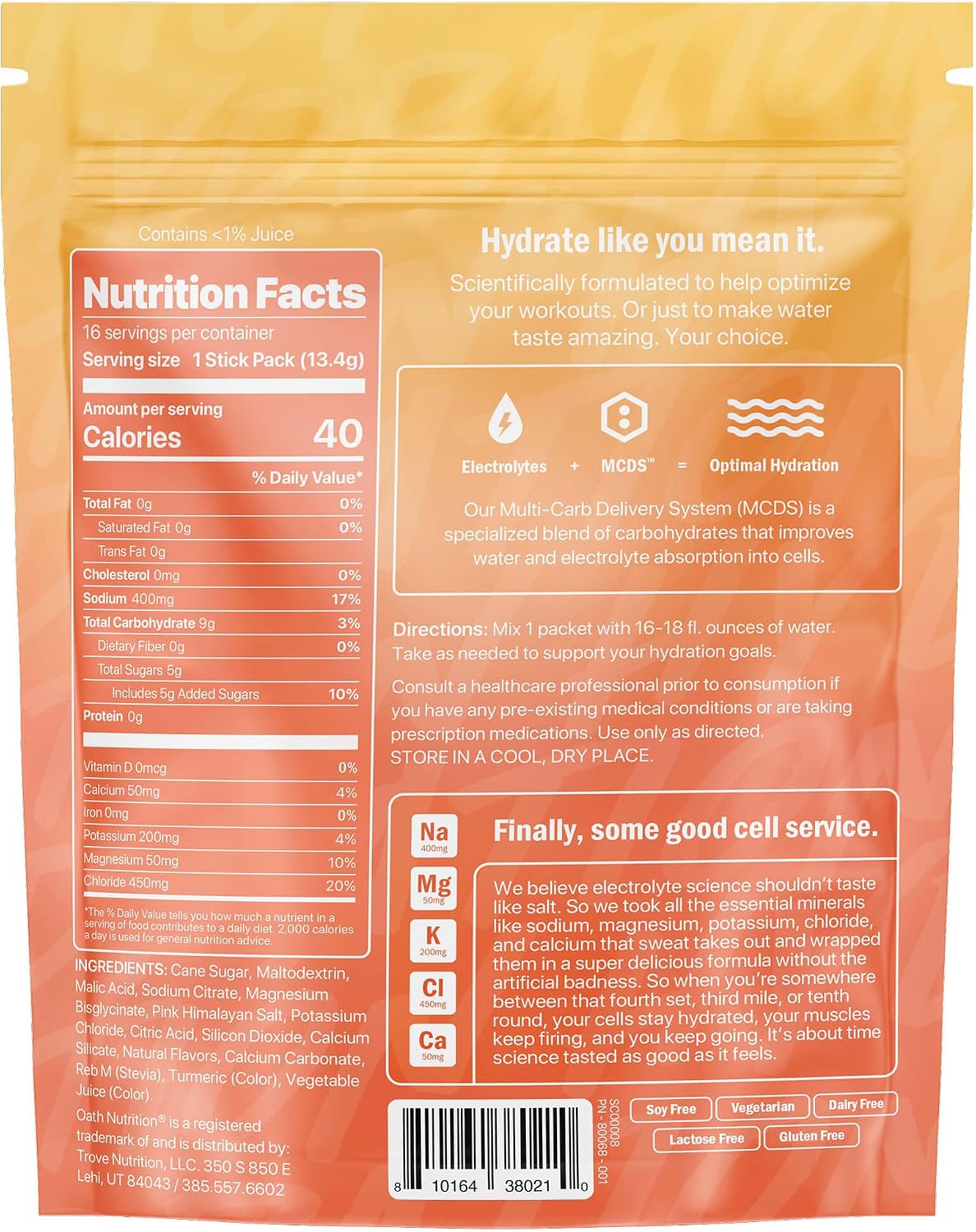 Detalle de Oath Nutrition Hydration Powder, 16 Packets