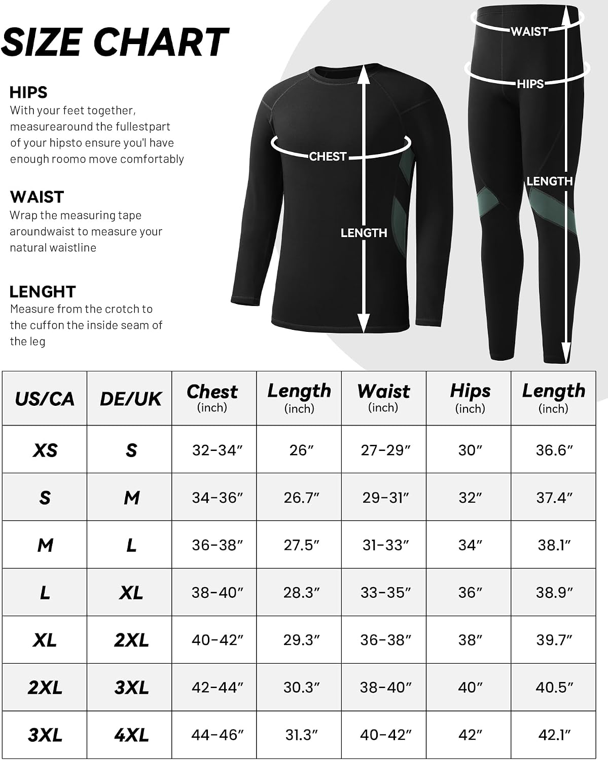 Detalle de Runhit thermal underwear for men base layer set, fleece-lined stretch