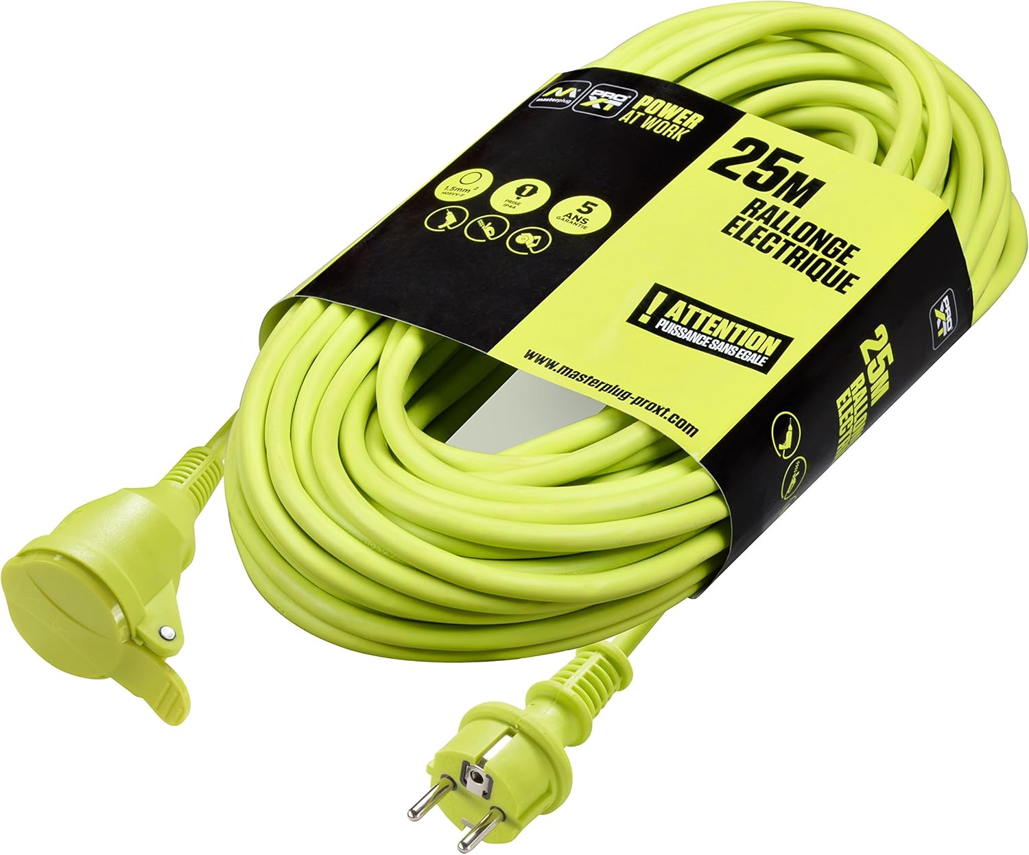 Detalle 2 de Cable d'extension Masterplug Pro-XT 25 m IP44 – Vert, usage intérieur et extérieur