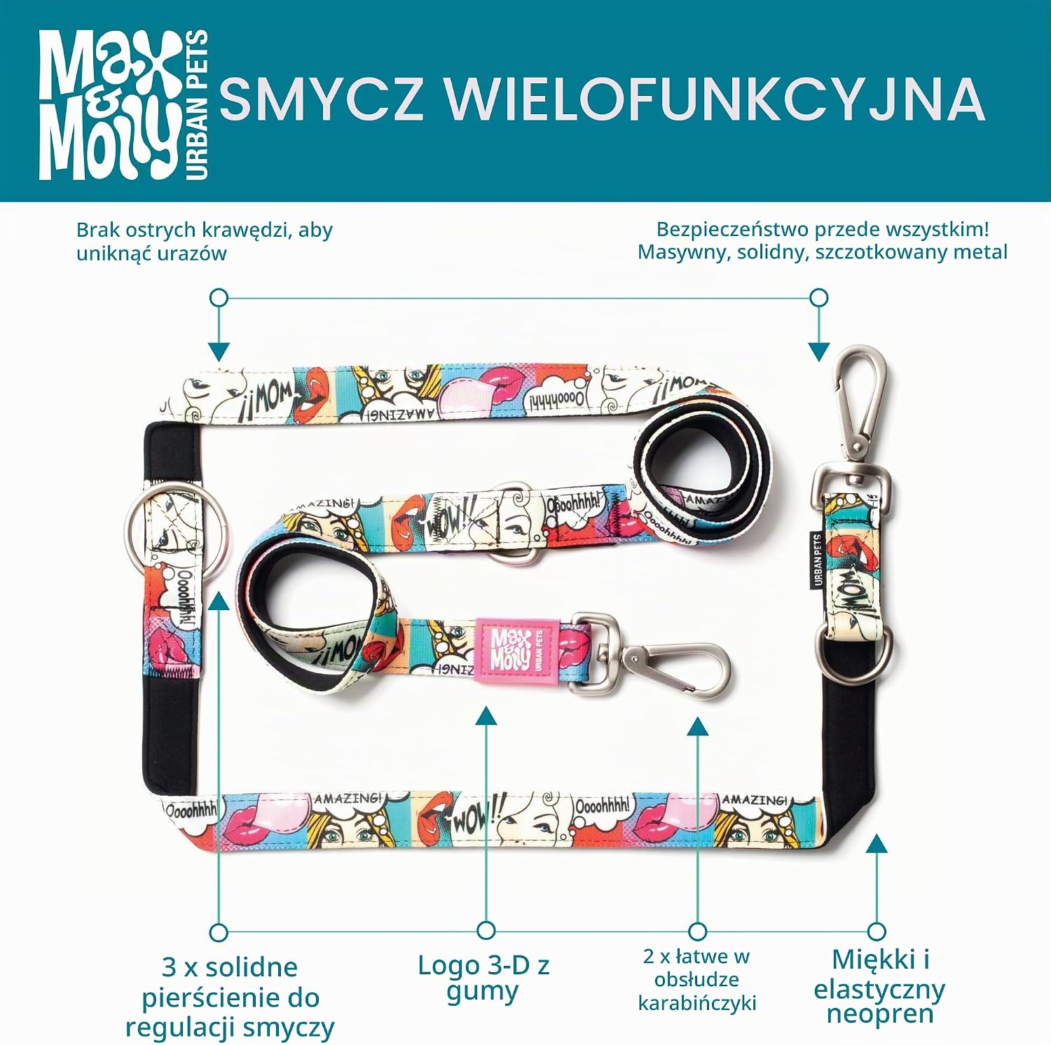 Detalle 2 de Max & Molly wielofunkcyjna smycz dla psa 2 m Tropical/M, 7 sposobów użycia