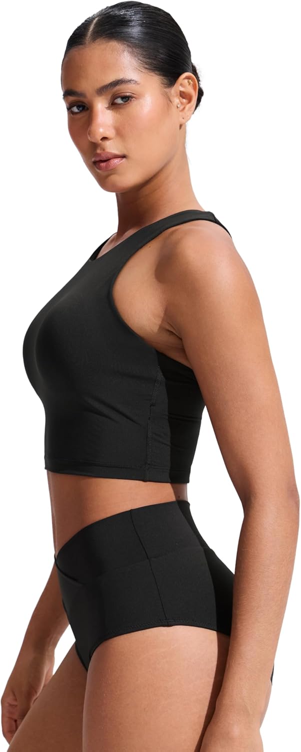 Detalle de CRZ YOGA RY004 Racerback Crop Bikini Top, High Neck, Built-In Pads, A–D Cup