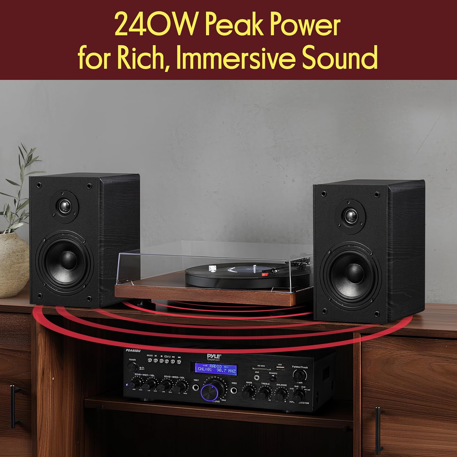 Thumbnail 5 de Pyle Bookshelf Speakers Passive Hi-Fi – 16.5 cm Stereo Speakers with Wall Mount Brackets (200W Max) for Turntables, Vinyl & Home Audio