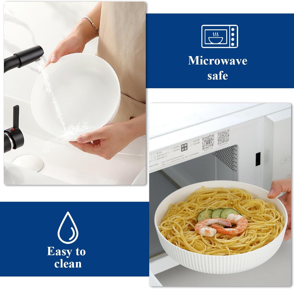 Thumbnail 6 de HOMQUEN Lot de 6 bols pour pâtes 1100 ml, blancs, en plastique incassable (lave-vaisselle)