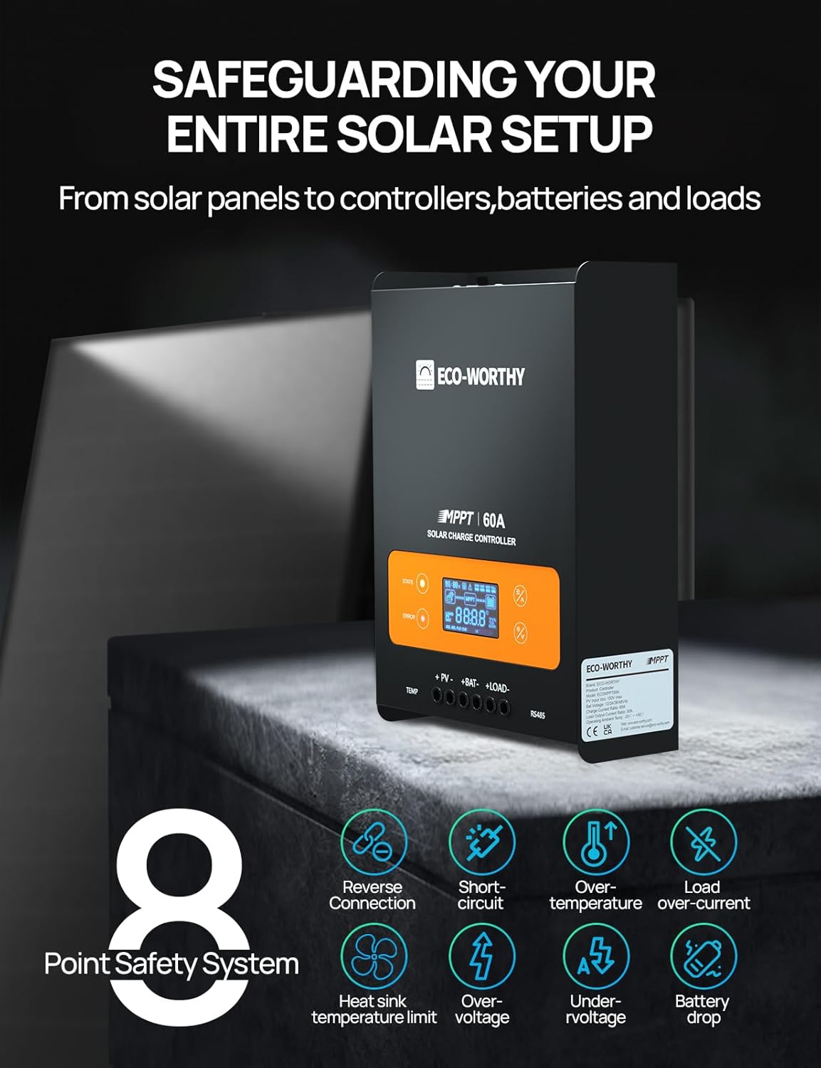 Thumbnail 6 de ECO-WORTHY 60A MPPT Solar Charge Controller with Bluetooth & WiFi (150V PV, 12/24/36/48V)
