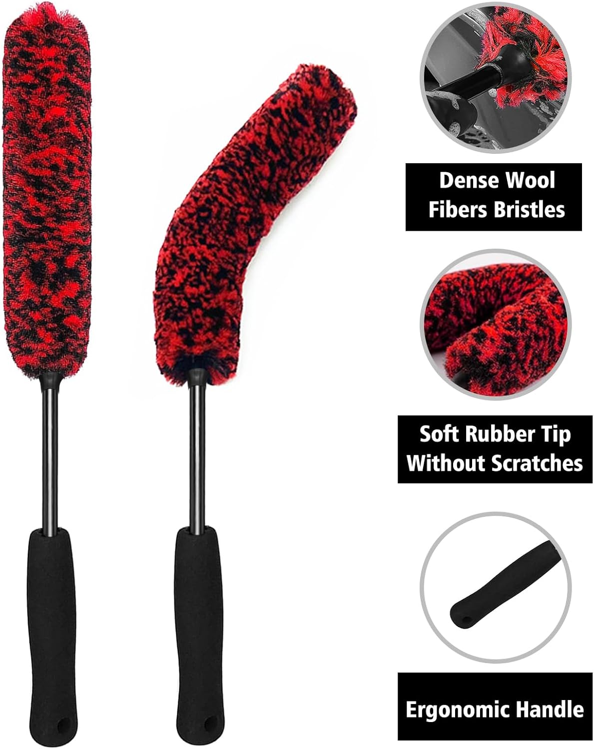 Thumbnail 6 de YeewayVeh Wheel Cleaning Kit 5-Pack: Bendable Alloy Wheel Brushes & Microfiber Rim Brush (Red)